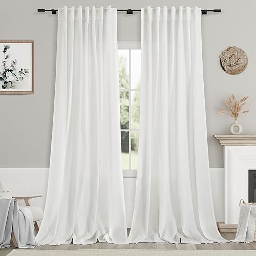 Juego de 2 paneles de cortinas extralargas de color blanco hueso de 108 pulgadas de largo, para sala de estar, pestaña trasera, decoración costera