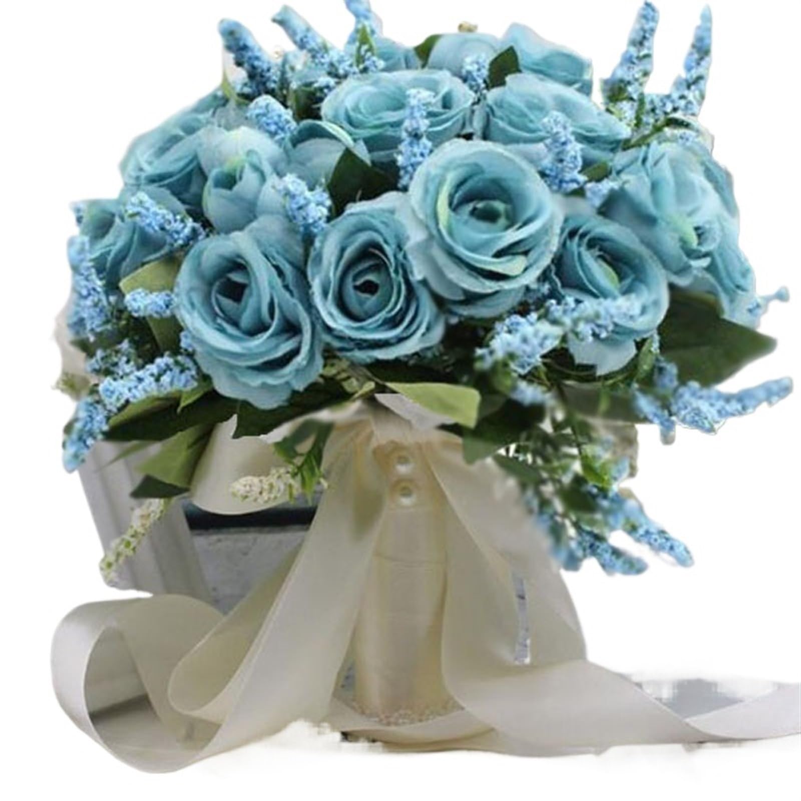 NDLHXKFRP Wedding bouquets for brides and bridesmaids, Artificial Rose Wedding Bouquet with Silk Ribbon, Multicolor for Bridesmaid Bridal Party(Blue)