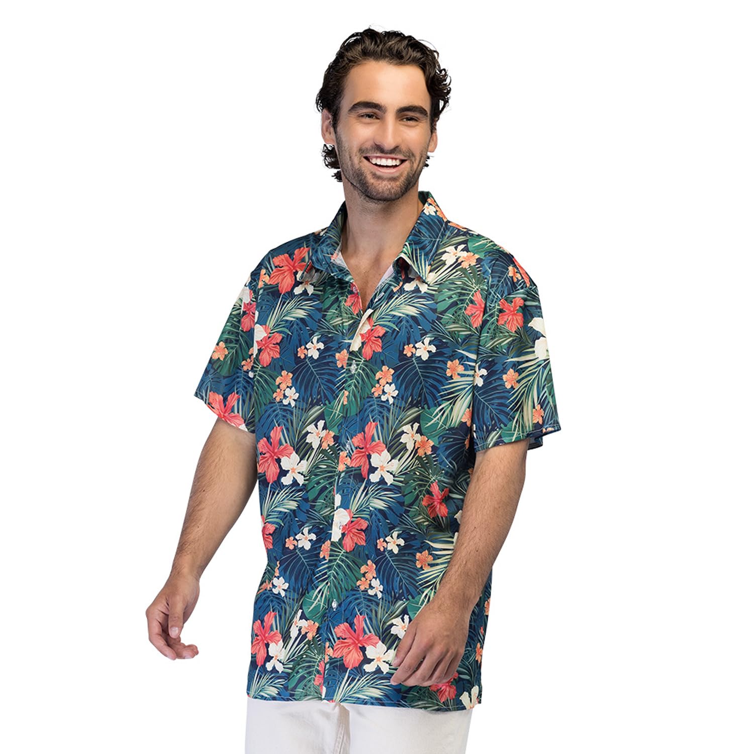 Boland - Tiki Breeze Hawaiian Shirt Tropical for Men with Floral Pattern, Top for Carnival, Festival, Beach and Theme Party
