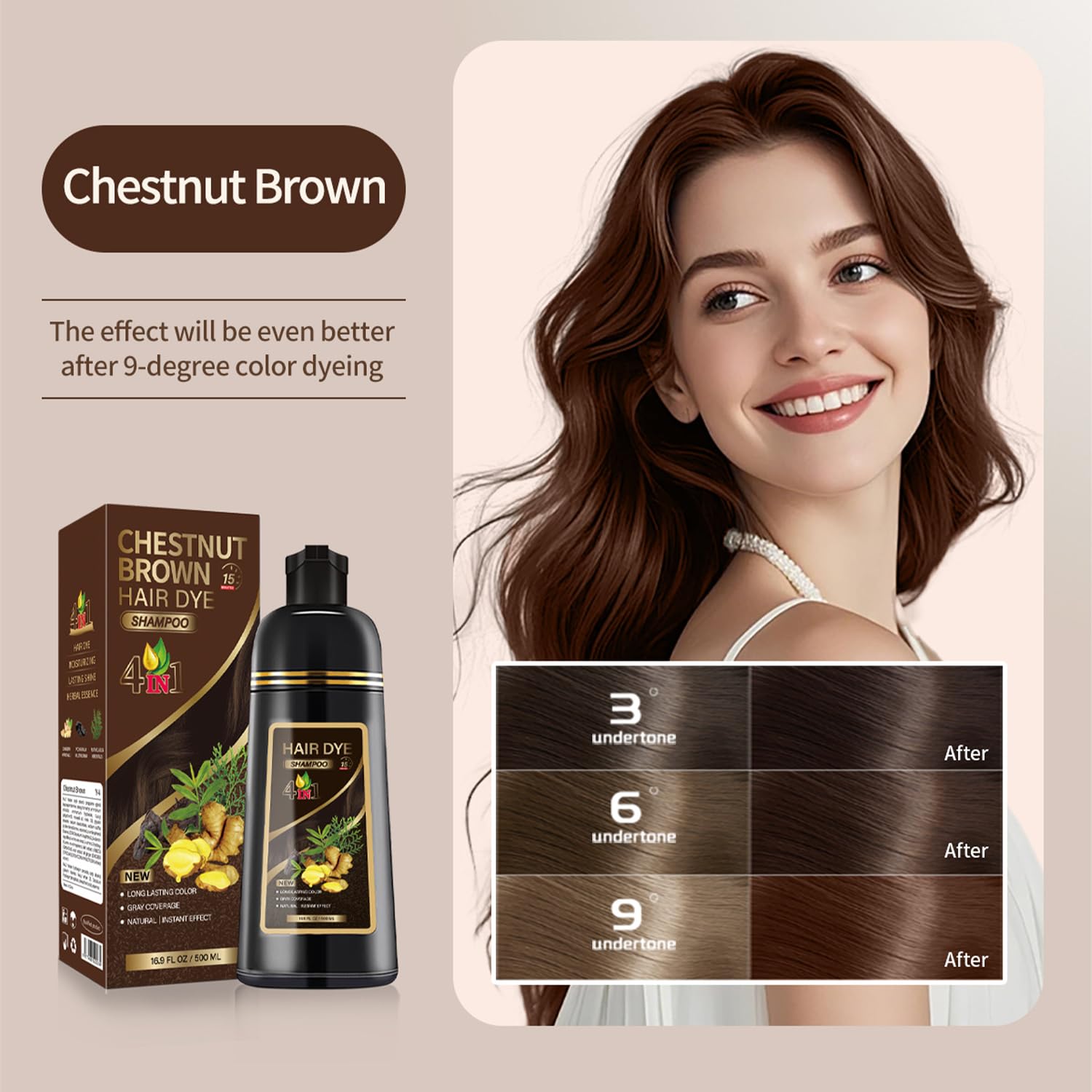 Baorder Shampoo Tinta per Capelli Castano Ramato 3 in 1, Tinti per Donne e Uomini, Copre i Capelli Bianchi, Colore Lunga Durata ed Effetto Immediato, 400 ml