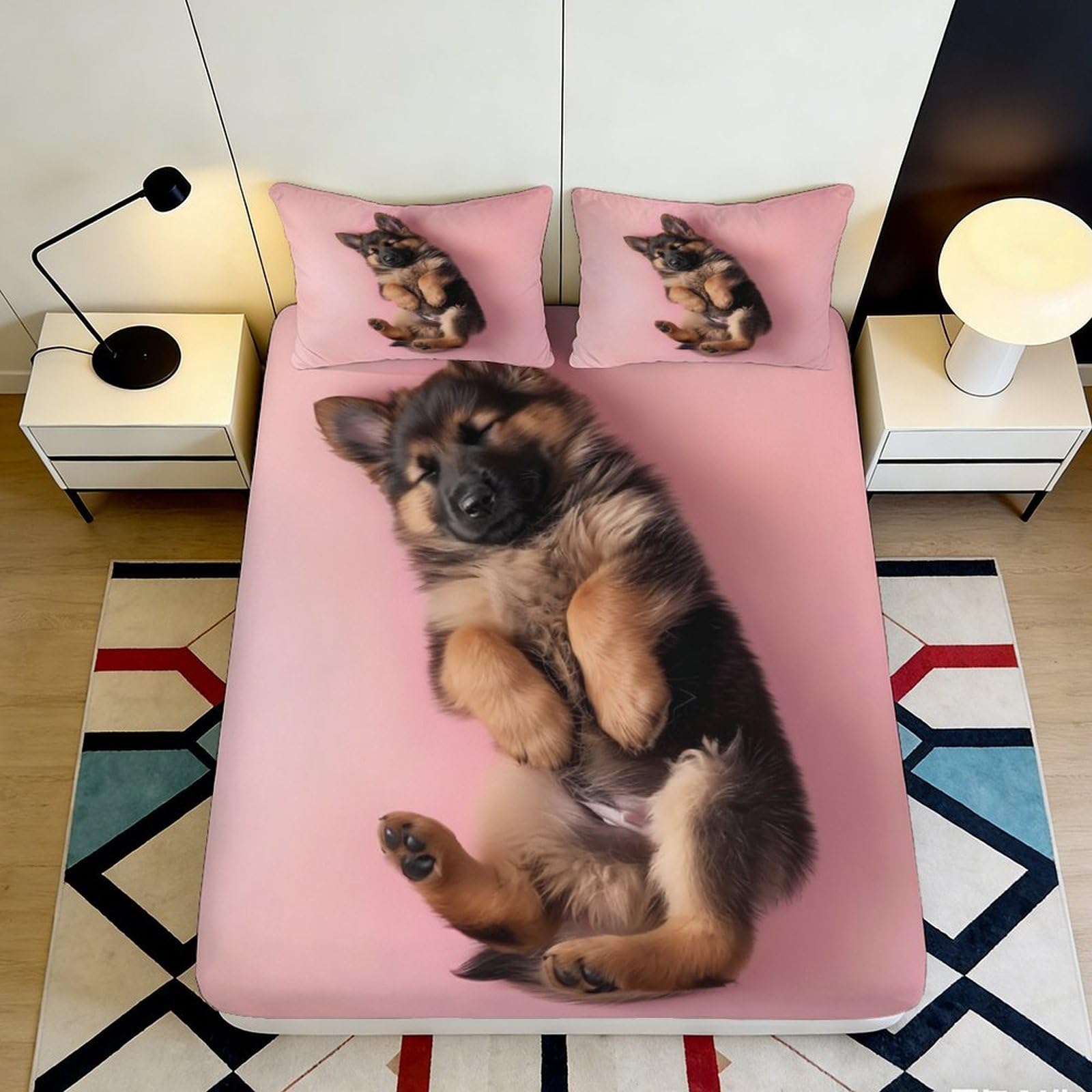 Pnayamiorkfel Style-6 3D Printed German Shepherd Puppy Fitted Sheet Microfiber Soft Pink Bed Sheet For Bedroom Dorm Decor Mattress Protection 90X200x25cm
