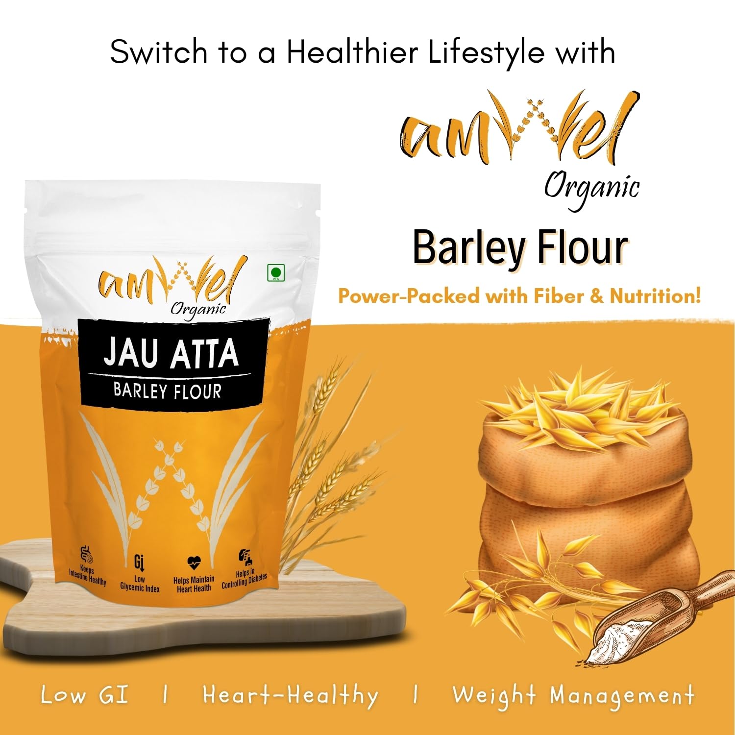 Amwel Organic Jau Atta - Barley Flour 450g, Jaun ka atta | जौ का आटा | Rich in Dietary Fiber, Good for Digestion, Weight Loss, Gut health (Vaccum Packed) - Image 3 thumbnail