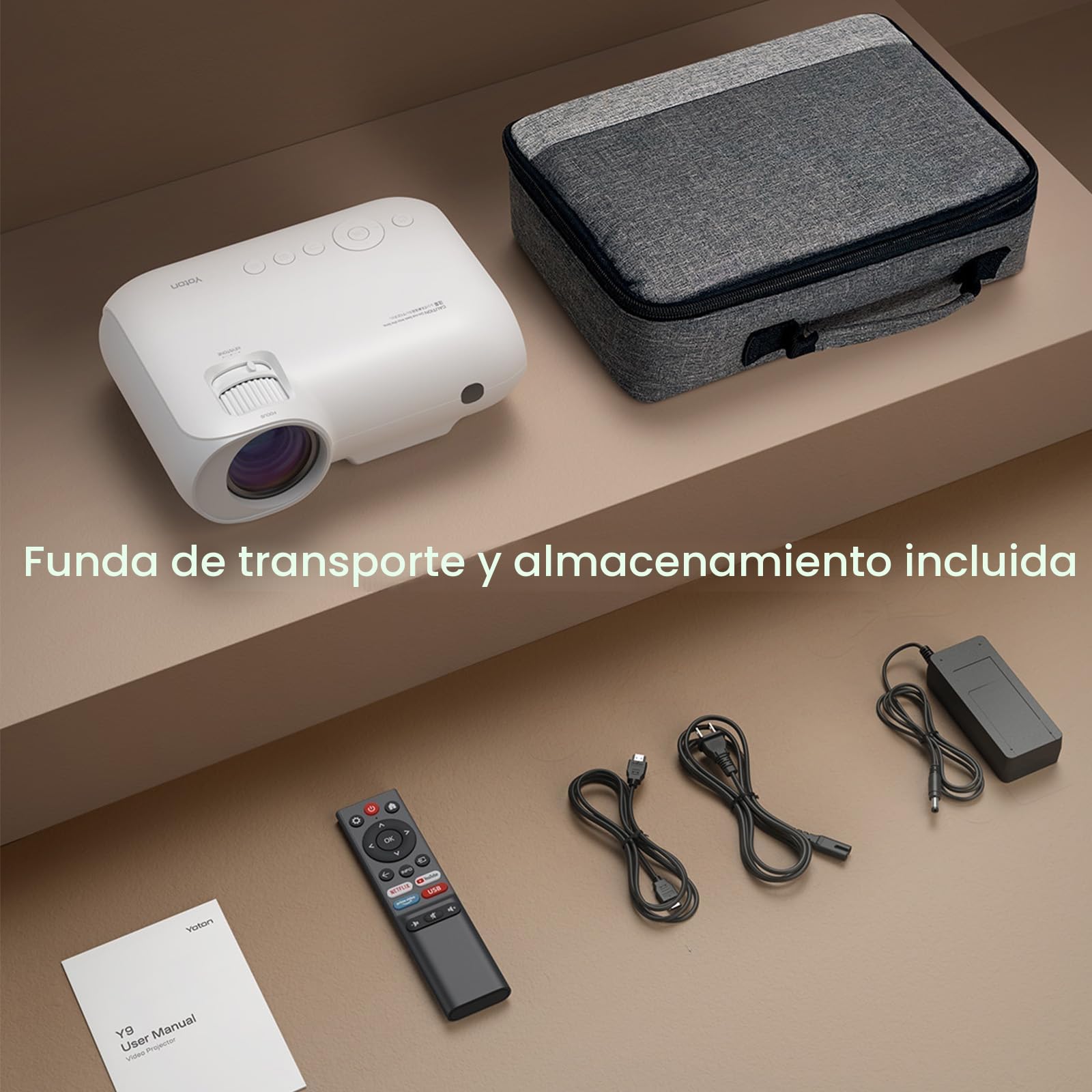 Proyector 4K con Bolso [Apps Oficial Integrada/Dolby] YOTON Y9 Proyector Portátil 28000L WiFi Bluetooth, Pantalla de 200" con 50% Zoom, Cine en Casa Vídeoproyector Soporte iOS/Android/HDMI