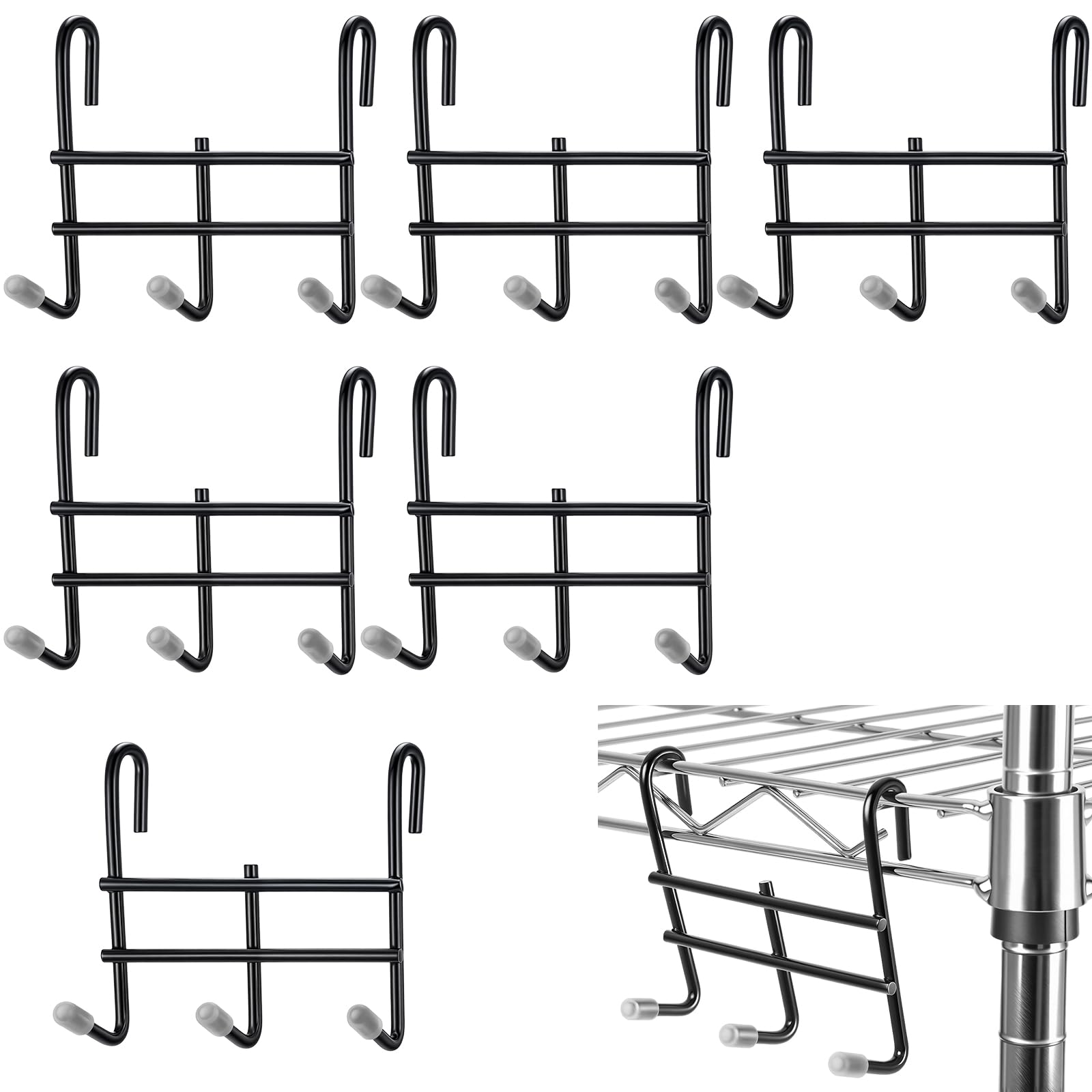 Teenyyou 6 Pack 3 Hook Attachment for Wire Shelving 3.75" l x 1.625" d x 3.25" h Wire Shelving Hooks Accessories Steel Hanging Rack Metal for Storage