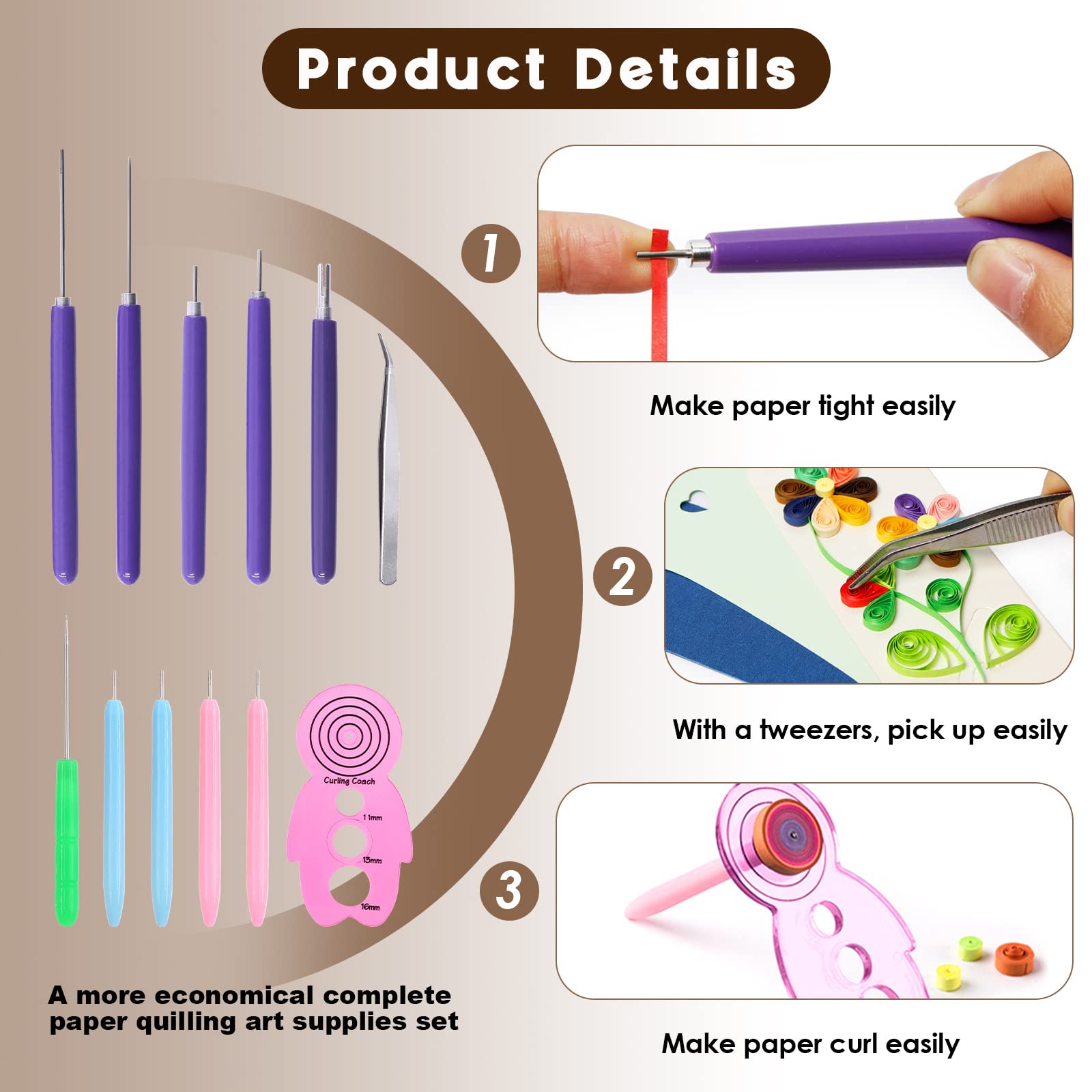Wokape Kit Quilling Professionale 3500 Strisce 5mmx54cm - 35 Colori, 4 Penne, Pinzette, Punteruolo - Set Completo Per Fiori Di Carta