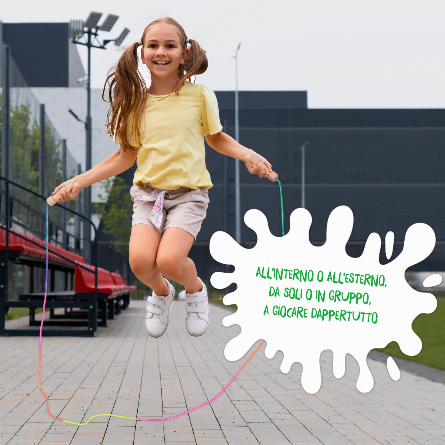 KLEINTOBER Corda per saltare di alta qualità per bambini, con amplificatore centrale regolabile da 220 cm, istruzioni per saltare alla corda, certificato motivazionale, ideale come