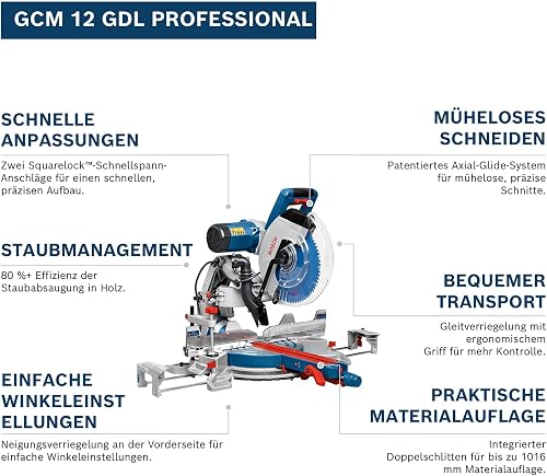Bosch Professional ingletadora telescópica GCM 12 GDL (2000 W, incl. láser de doble línea, disco de sierra, pinza de fijación, diámetro del disco de sierra: 305 mm) - 2