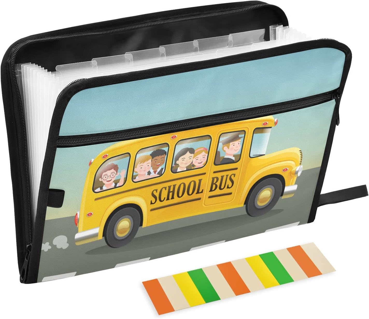 susiyo Cartoon Yellow School Bus Expanding File Folder 13 Pocket Expanding Organizer File Folder for A4 Letter Size