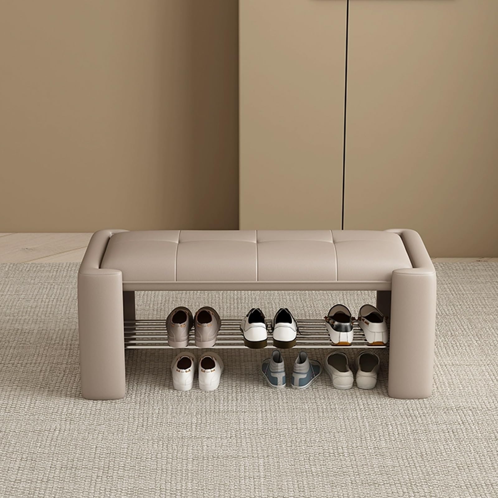 MSHGSKU Shoe Rack Bench with Padded Seat - Modern Indoor Shoe Storage Organizer for Hallway, Living Room, Bedroom, and Porch - Upholstered Entryway Shoe Bench