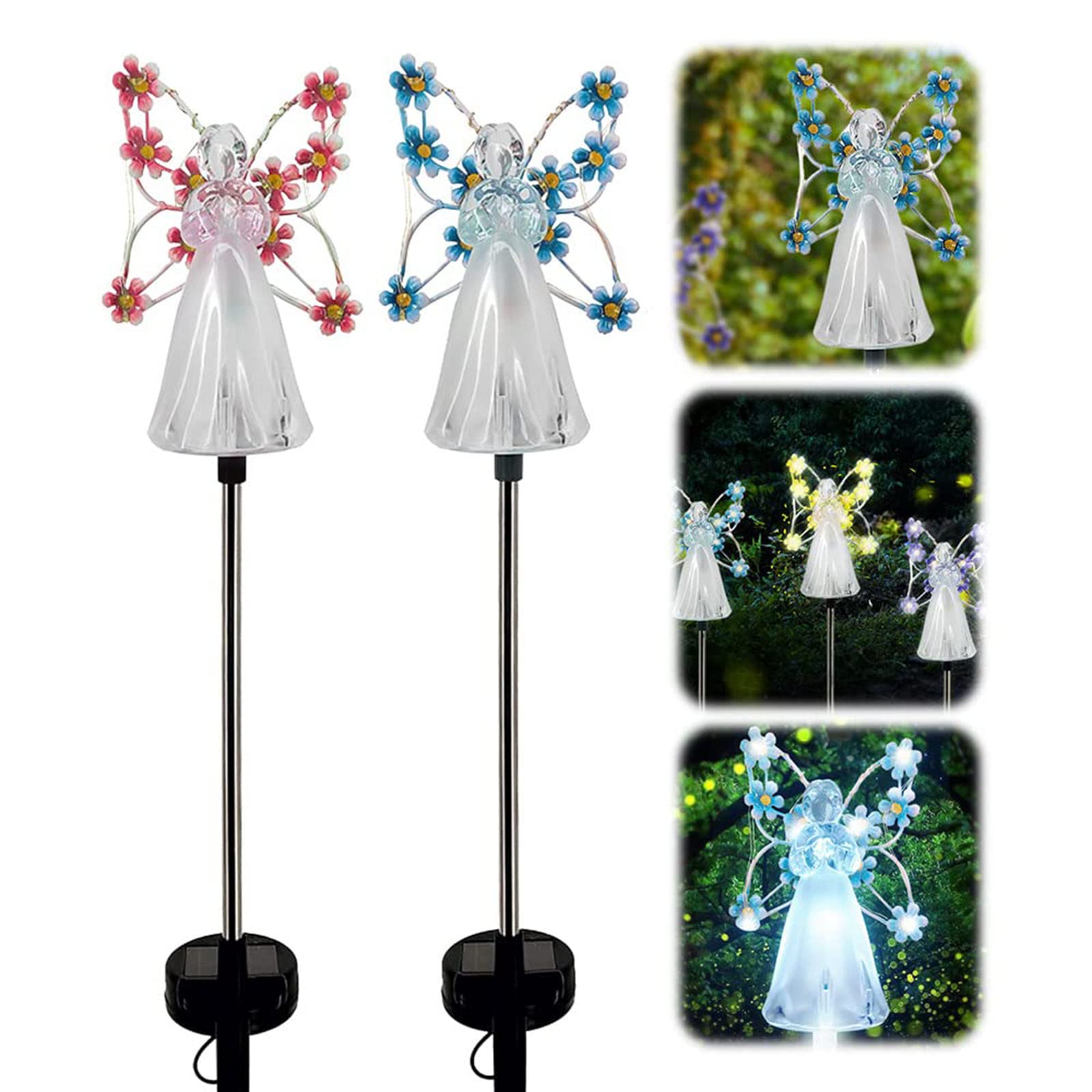 Tauzveok Angel Garden Statue with Solar Light, Solar Garden Lights, Outdoor Garden Decoration, Weatherproof, Grave Light Deco,2pcs1
