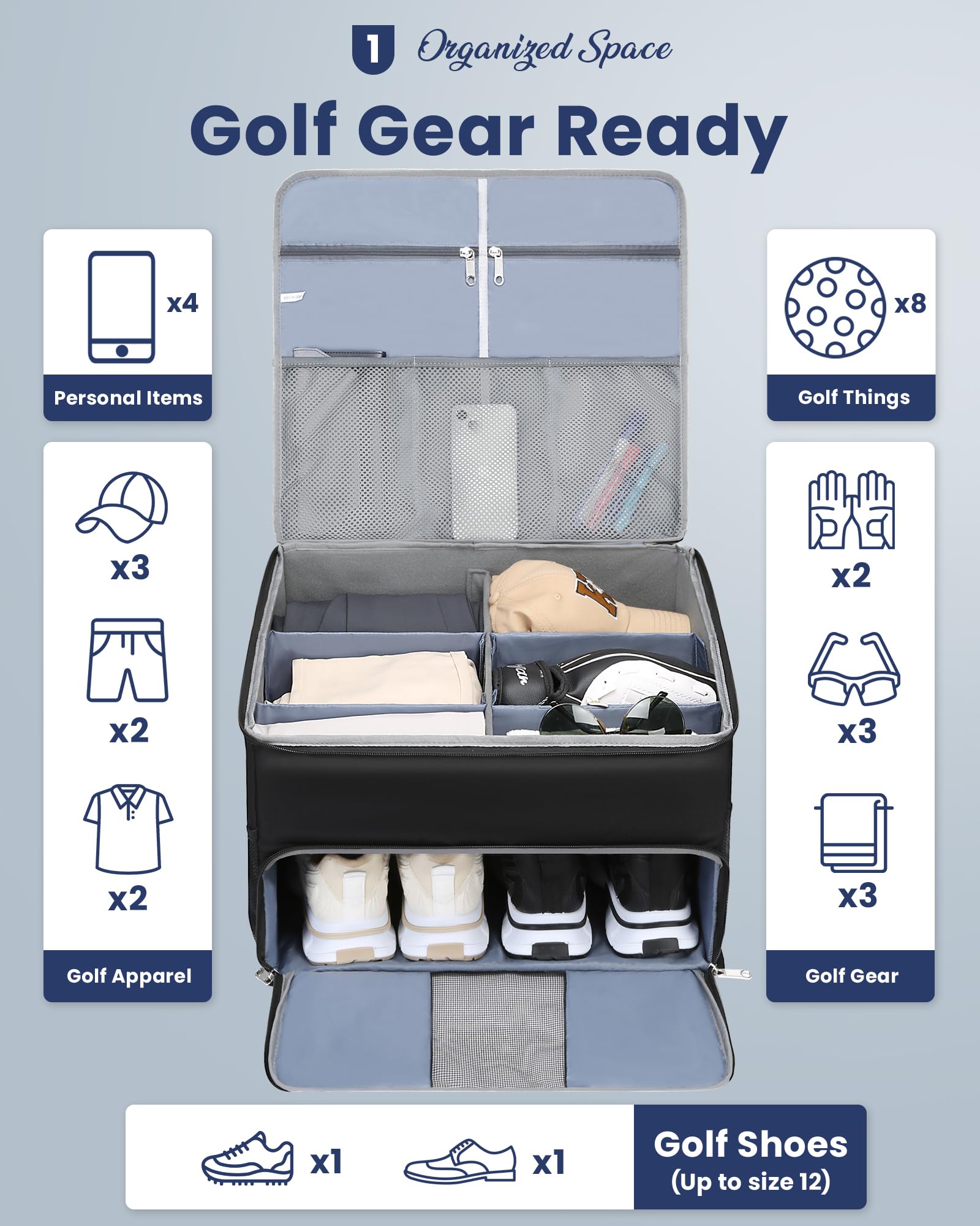 Golf Trunk Organizer for Car SUV Truck Golf Storage Bag for Golf Stuff Supplies Golf Shoe Bag for Men Golfing Accessories for Golfers Golf Gifts for Him Husband Dad Grandpa Golfing Gadgets Items Tools