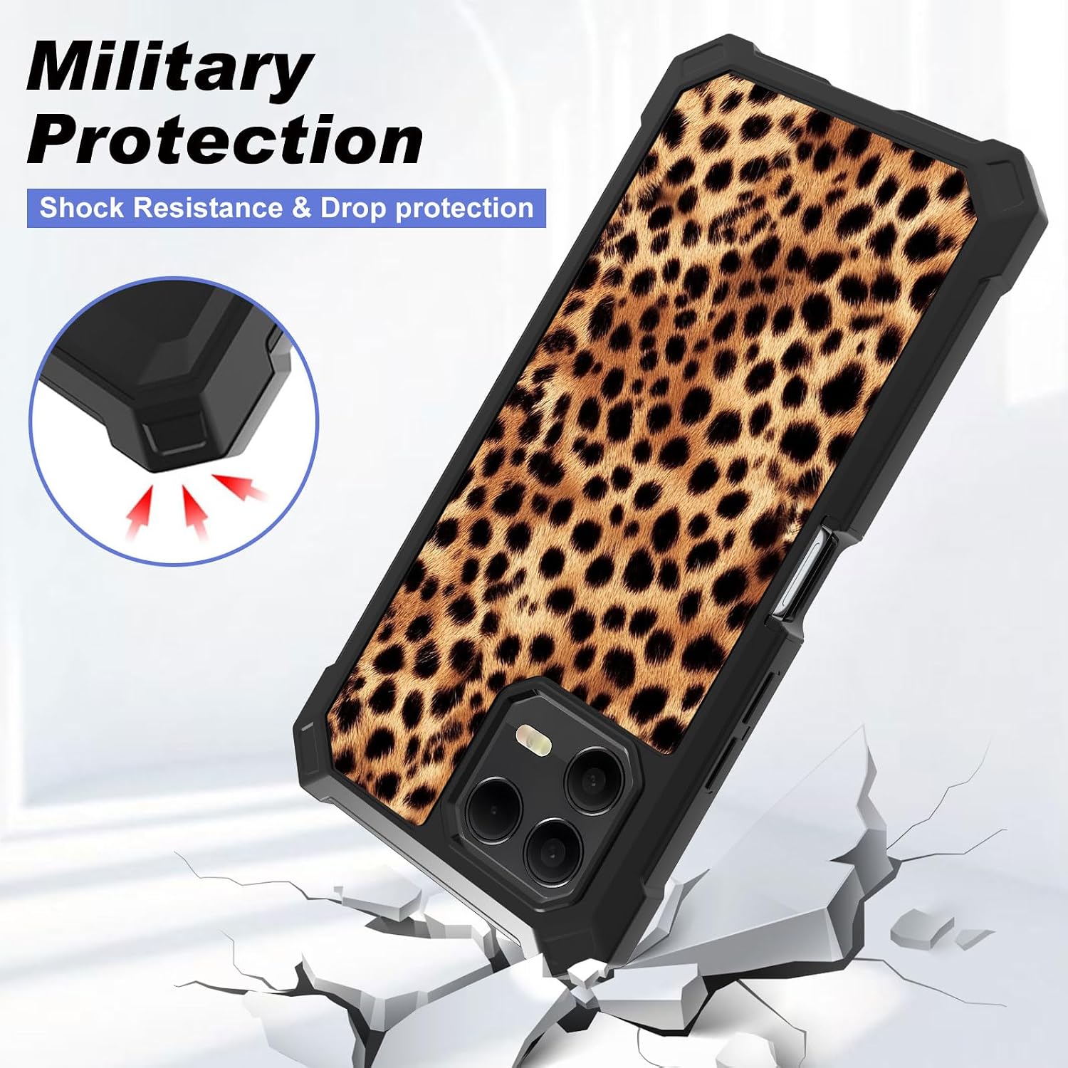 for T-Mobile Revvl 8 Pro Case/T Phone 3 Pro 5G Case with Screen Protector, Heavy Duty Shockproof Dual Layer Protective Cover, Rugged Silicone TPU Phone Case, Leopard Print image 4