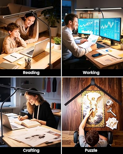 Miniatura 9 de Lámpara de escritorio LED para oficina en casa, lámpara de arquitecto para cuidar los ojos con abrazadera, luz de computadora de atenuación continua