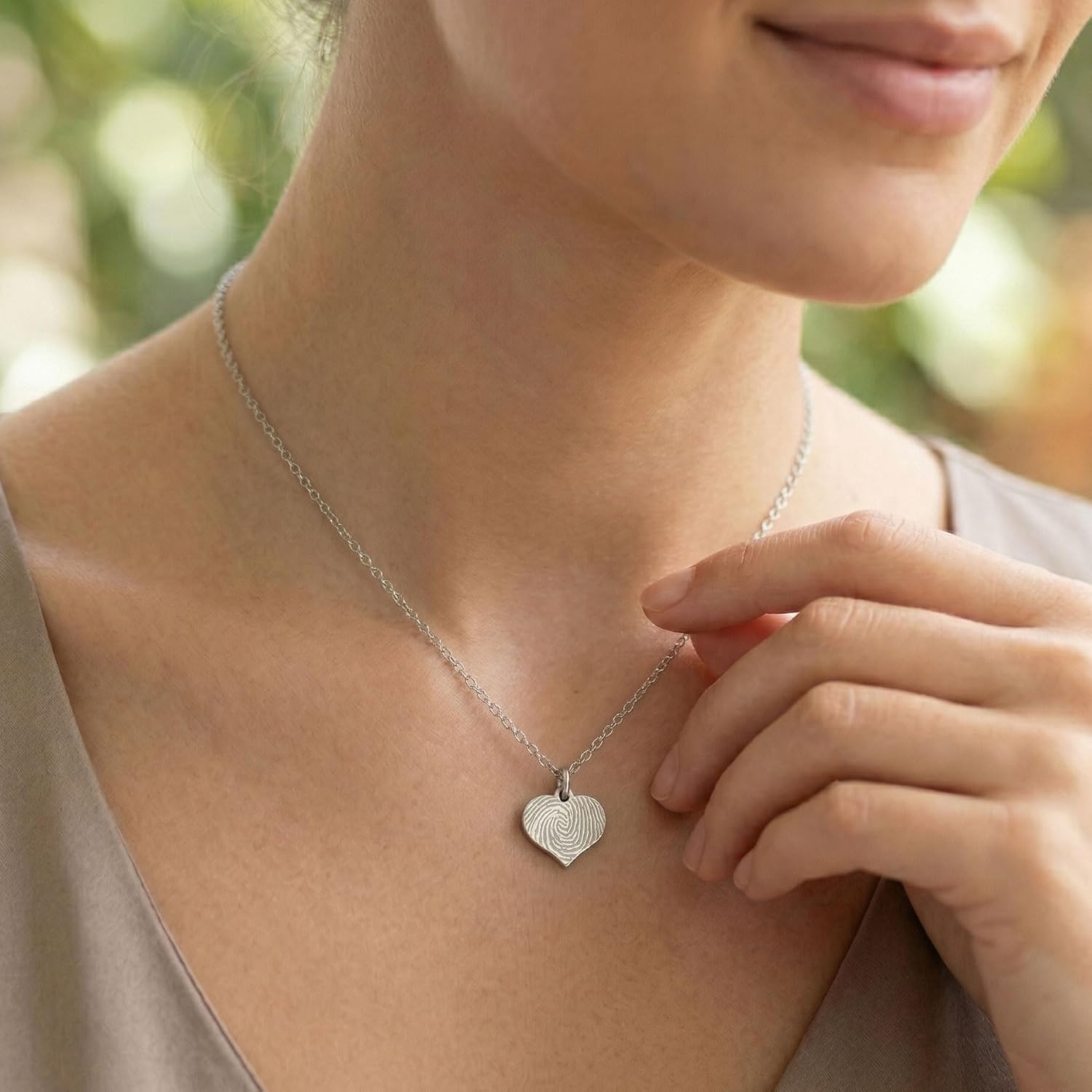 AnnBijoux Engraved Actual Fingerprint Dainty Heart Necklace Bereavement Memorial Remembrance Jewelry Stainless Steel Pendant