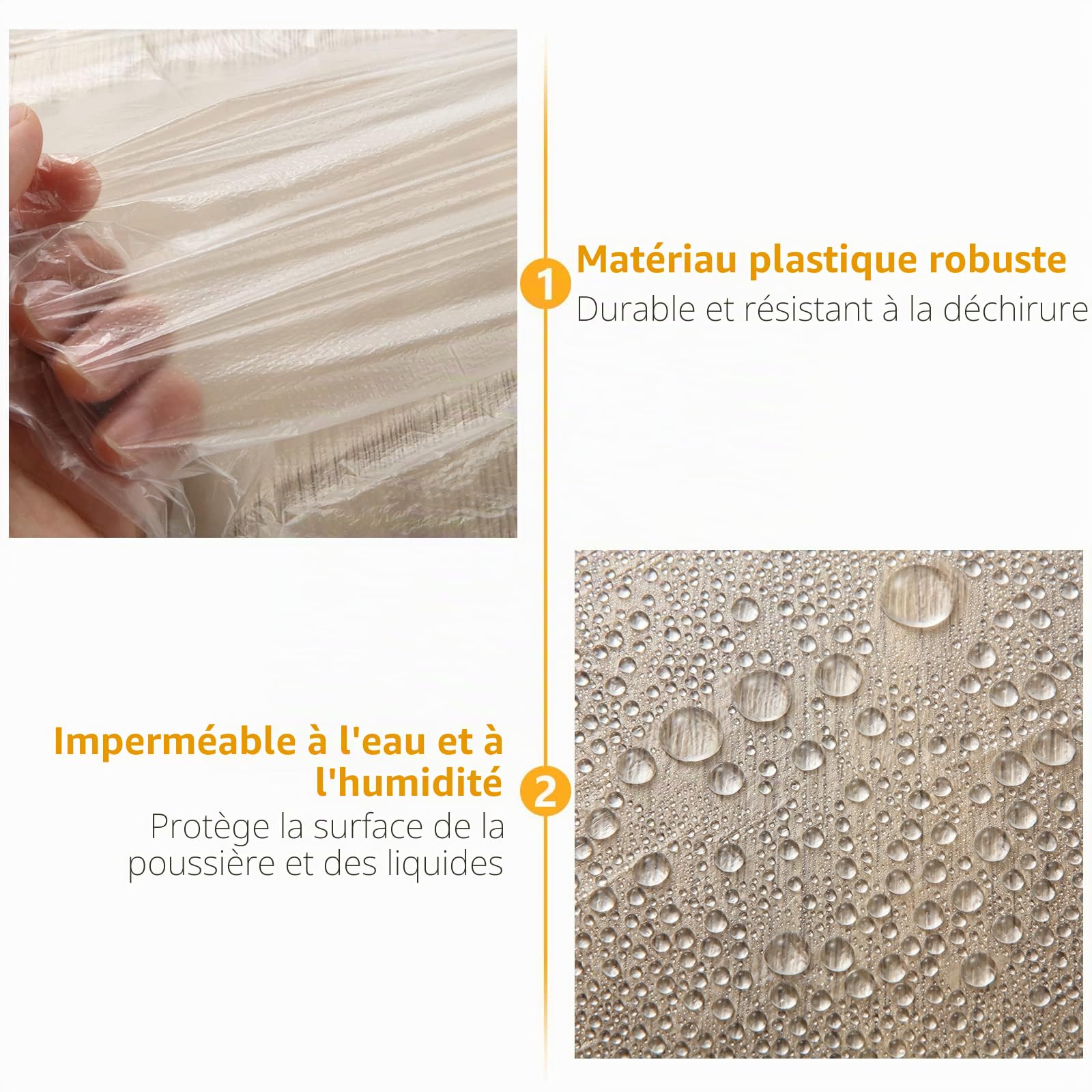 Lot de 4 rouleaux de film de masquage transparent de 240 cm x 20 m avec ruban adhésif en tissu, film anti-poussière en plastique pour travaux de peinture, couvertures de meubles