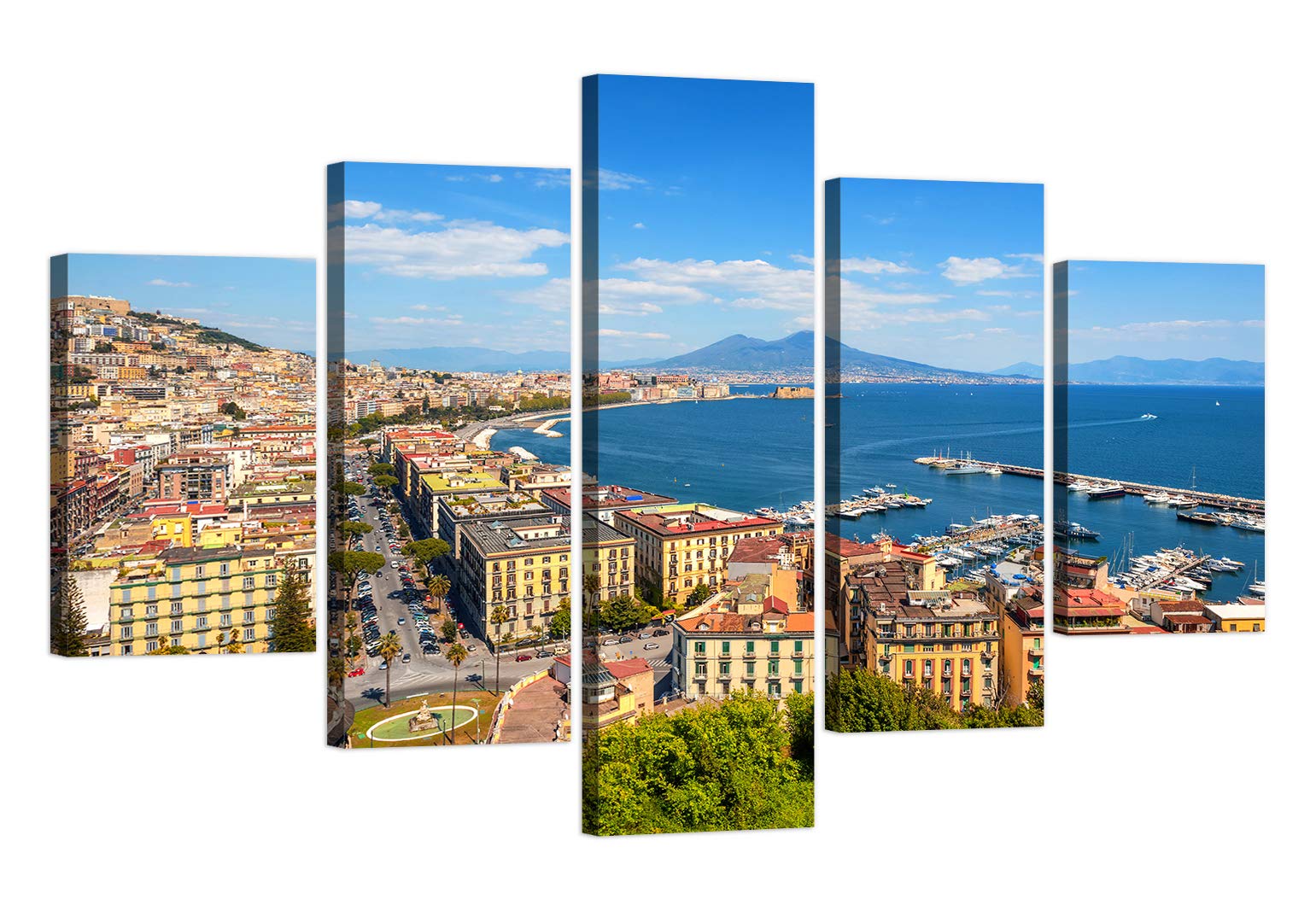 LuxHomeDecor Quado napoli vesuvio golfo 150x100 cm 5 pezzi Stampa su Tela con Telaio in Legno arte arredo