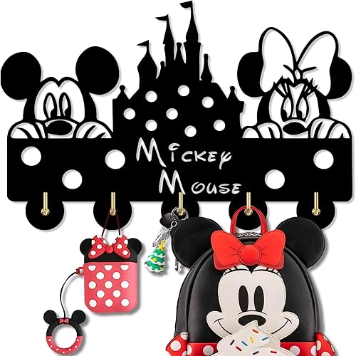 Mickey Mouse - Ganchos para llaves de Disney, ganchos de puerta autoadhesivos para pared, entrada, cocina, 5 ganchos, color negro, resistente, 6