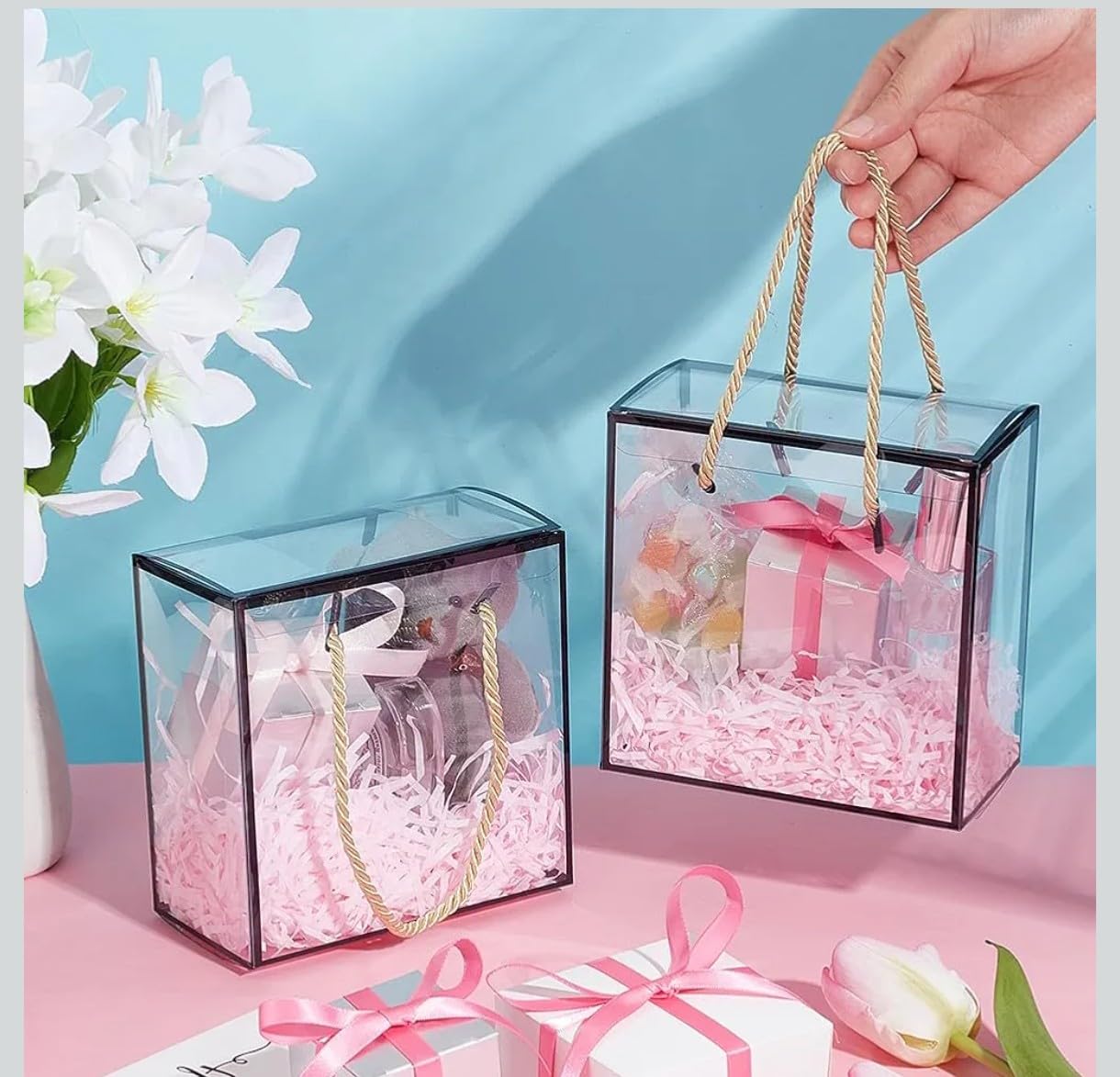 VRB Dec 5 Pcs Small Black Transparent Gift Boxes Packaging Hamper Boxes for Guddy bags,Return Gifts,Birthday Party,Baby Shower, Wedding,Diwali,Deepawali,Navratri,Gifting (5 Pcs Small Black Transparent Gift Box)