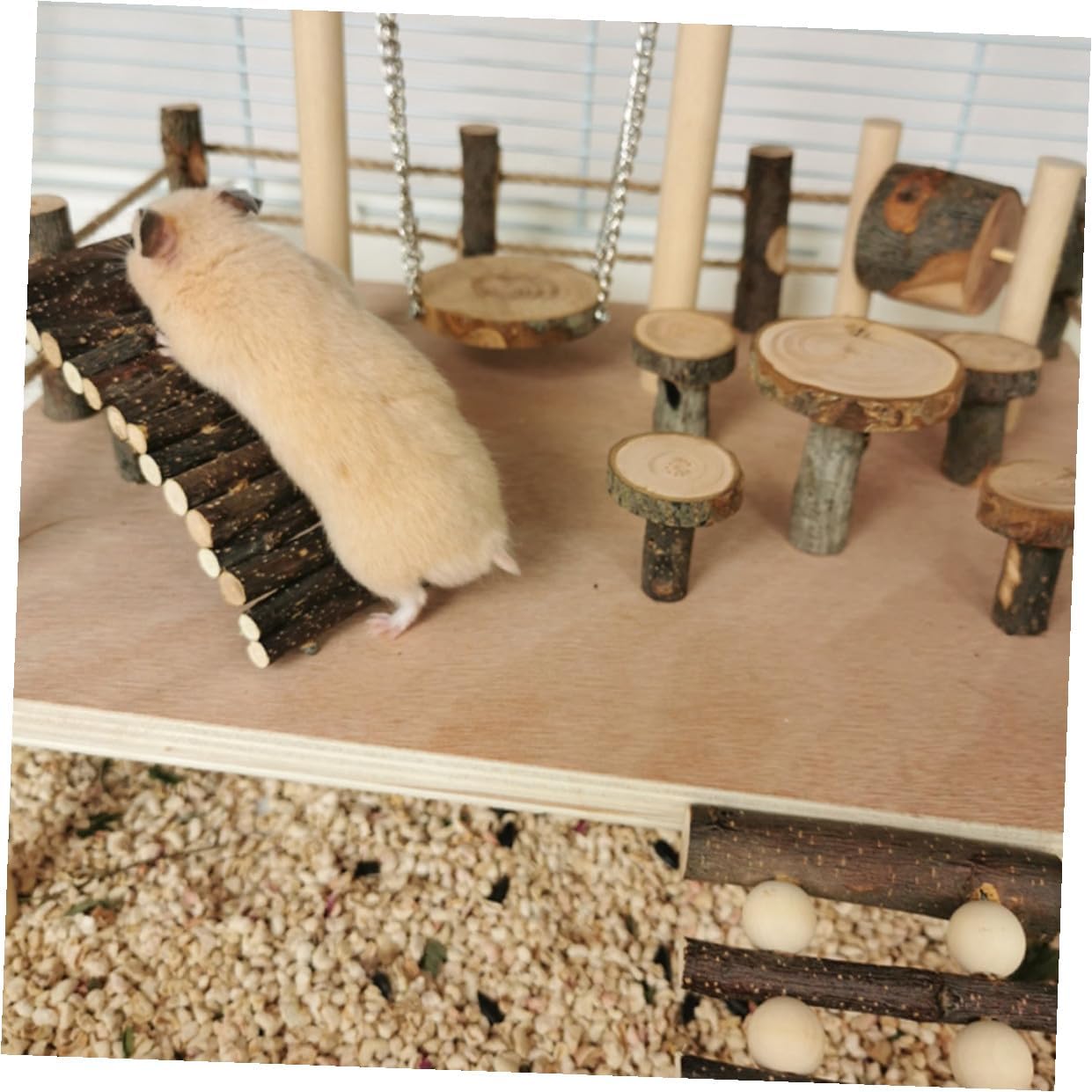 NUOBESTY Wooden Hamster Climbing Ladder Natural Chewing Enrichment Pet Supplies for Animals Like Hamsters Mice Parrots Gerbils