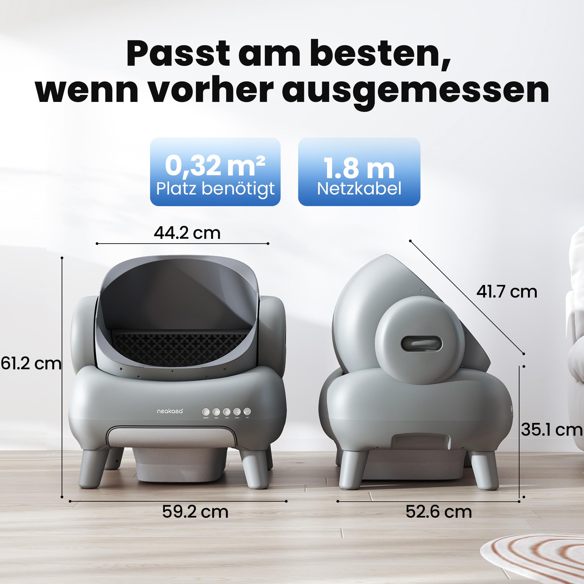 Neakasa M1 Plus Selbstreinigende Katzentoilette mit offenes Design, XXL Kapazität Katzenklo, App-Steuerung, sicher, geruchsfrei und hygienisch, mit Katzenstreu Matte, Cat Litter Box für mehrere Katzen