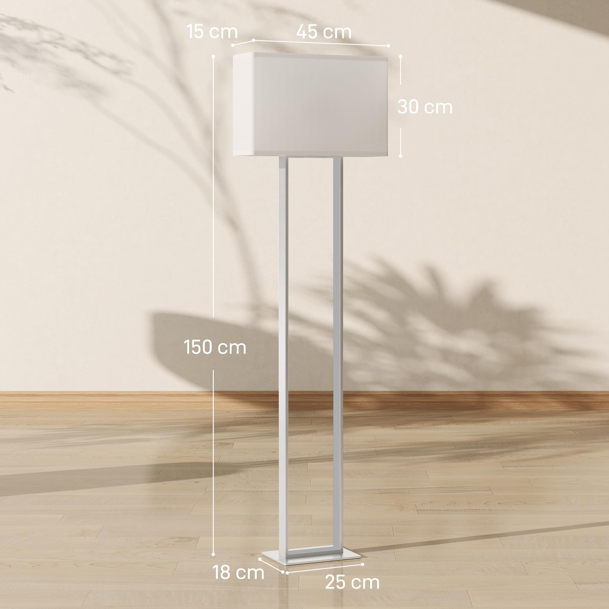 HOMCOM LED Stehlampe Wohnzimmer Stehleuchte mit Leinen-Lampenschirm, minimalistische Standleuchte Nachtleuchte für Schlafzimmer Weiß