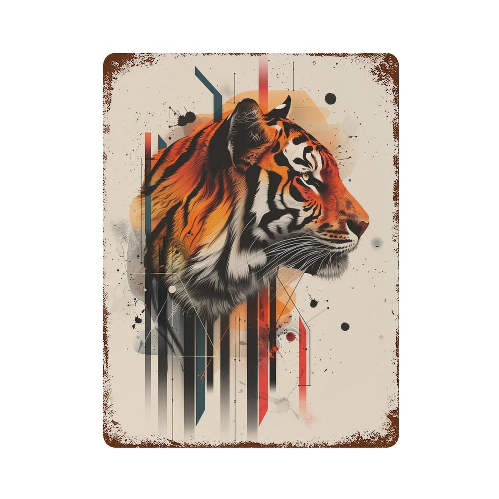 Tiger Art Print Poster-4 Distressed Metal Wall Sign 15.7"x11.8", Rustic Home Decor for Living Room, Hallway And Home Decor