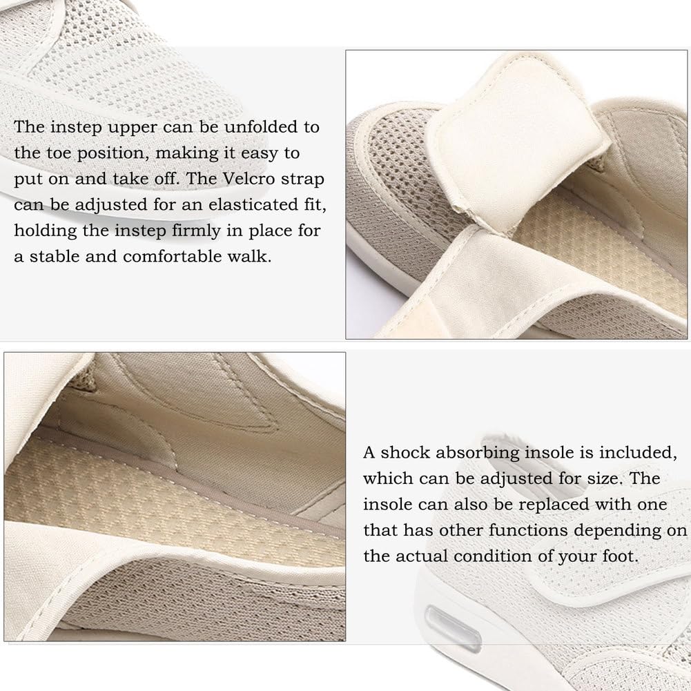 Zapatos para DiabéTicos para Mujer, Zapatos Anchos para Personas Mayores, Zapatillas Deportivas para Pies Hinchados Y Edemas, Antideslizantes, Cierre Ajustable con Velcro