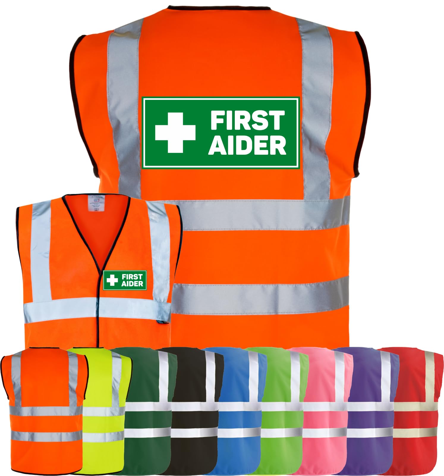 Corporate Togs FIRST AIDER Printed Waistcoat - High Visibility Safety Vest Tabard, Brace Hi-Vis Strips, Fully EN471 Health, Protective Safety Wear | Safety Apparel