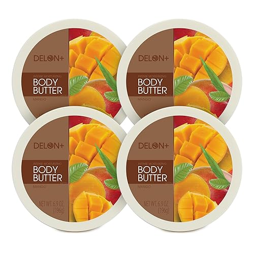 DELON Mantequilla corporal hidratante intensa, 6.9 onzas (paquete de 4) (mango)