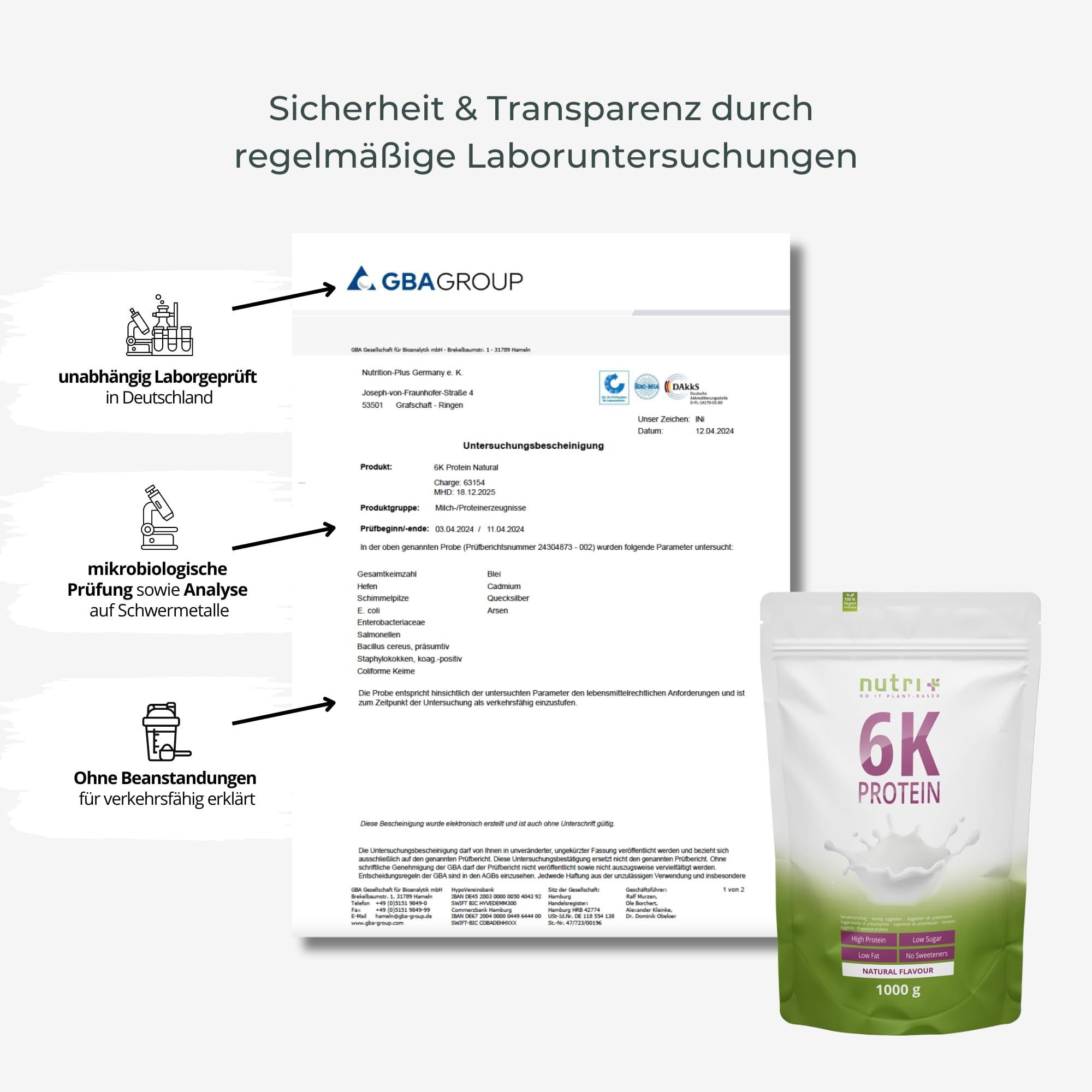 Nutri + Protein Pulver Neutral 1 kg - 80% Eiweiß - zuckerfrei + fettfrei - Proteinpulver ohne Süßstoff, Geschmack - ideal zum Backen - 1000 g Natural
