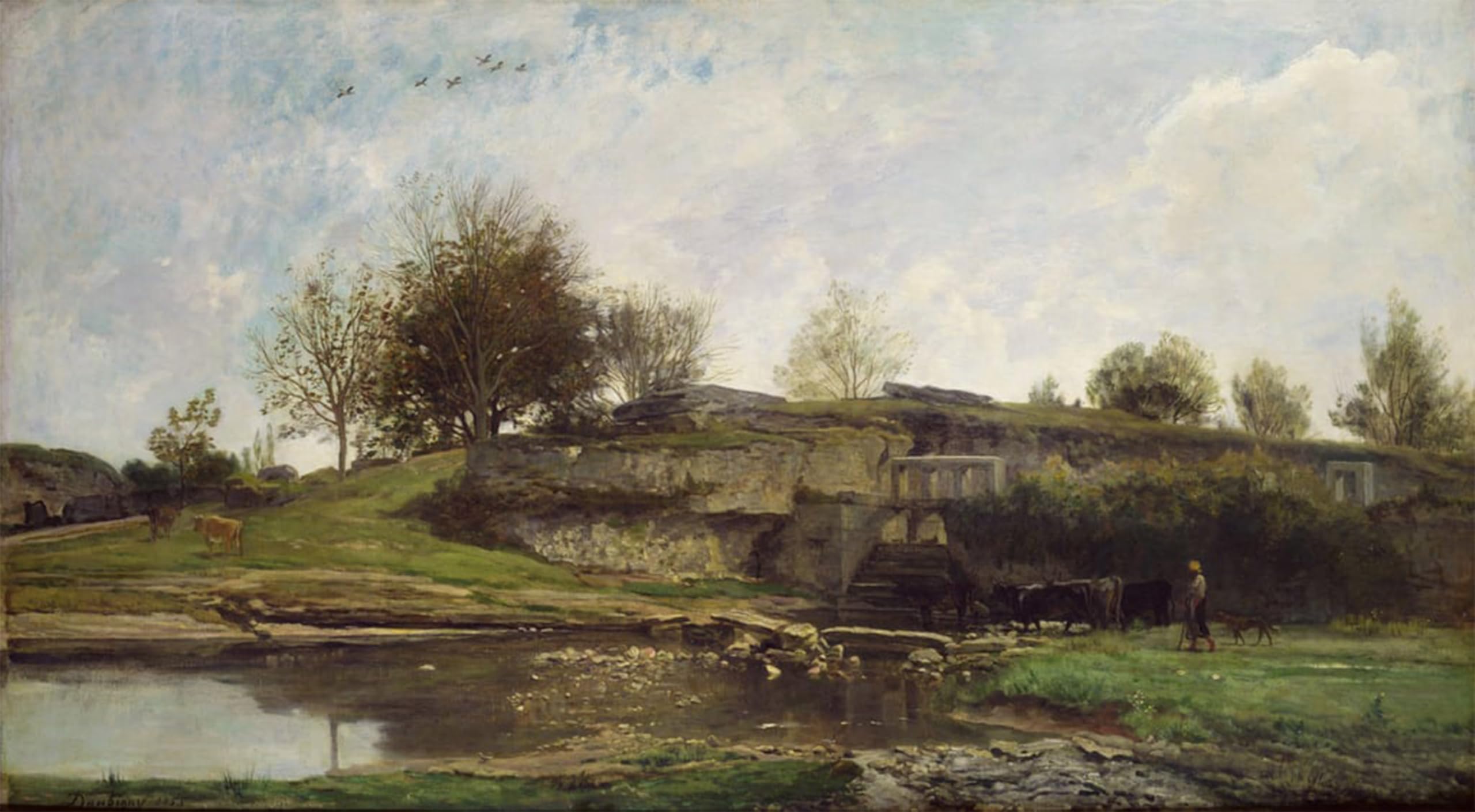 SERENDIPITP Abstract Painting Mural Print Picture Wall Decor Painting the Lock At Optevoz by Charles Francois Daubigny Vintage Wall Artwork for Home Decor 60x90cm