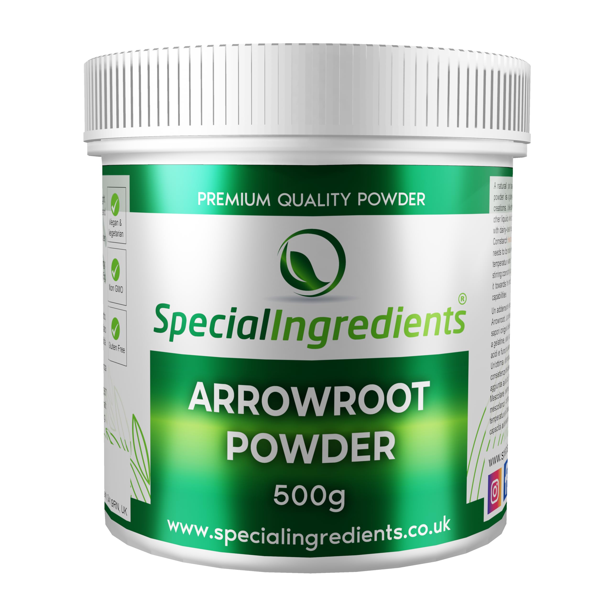 Arrowroot Powder 500g Premium Quality Vegan, Non-GMO, Gluten Free, Non-Irradiated - Recyclable Container