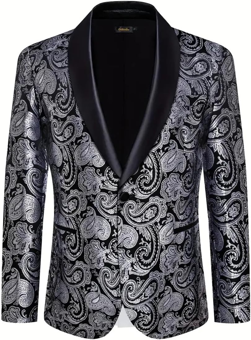 Mens Floral Paisley Tuxedo Suit Jacket Slim Fit 1 Button Blazer Wedding Party Dinner Formal Dress Jacket