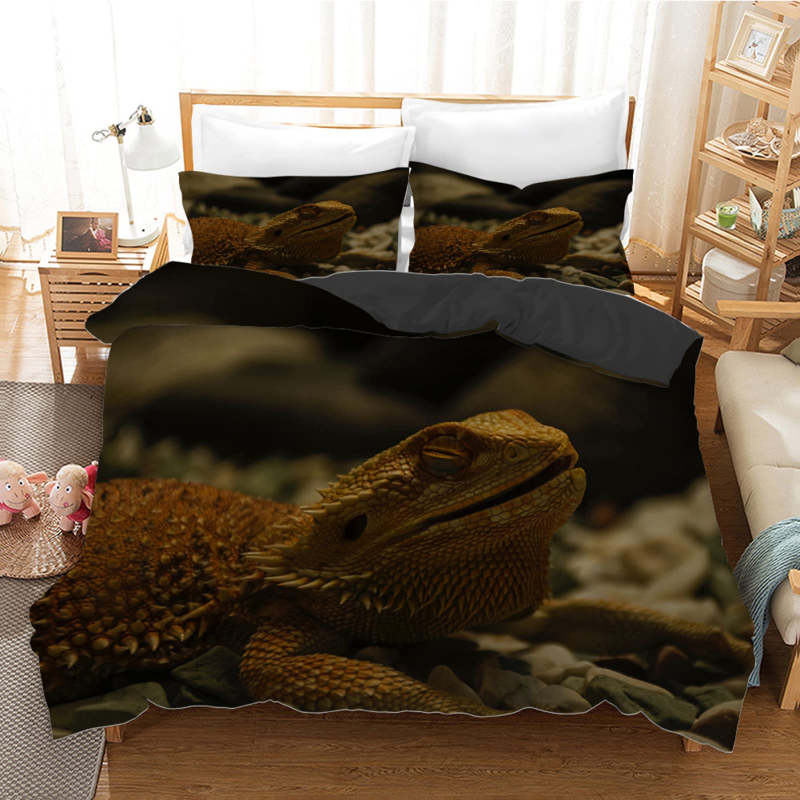 Housse de couette 90x190 lézard pour transformer la chambre des garçons et filles en aventure