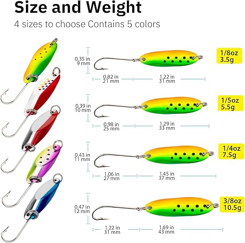 Miniatura 41 de THKFISH Señuelos de pesca, cucharas de pesca, señuelos de trucha para trucha, lucio, lubina, lucioperca, lucioperca, 0.12 oz(1/8 oz), 0.19 oz