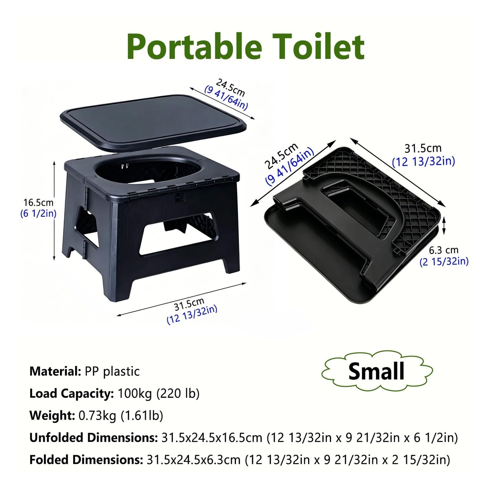 WC Portatile Toilette Pieghevole per Auto, Piccola, Ideale per Viaggi su Strada, WC Ultraleggero per Ingorghi Stradali E Campeggio in Famiglia.