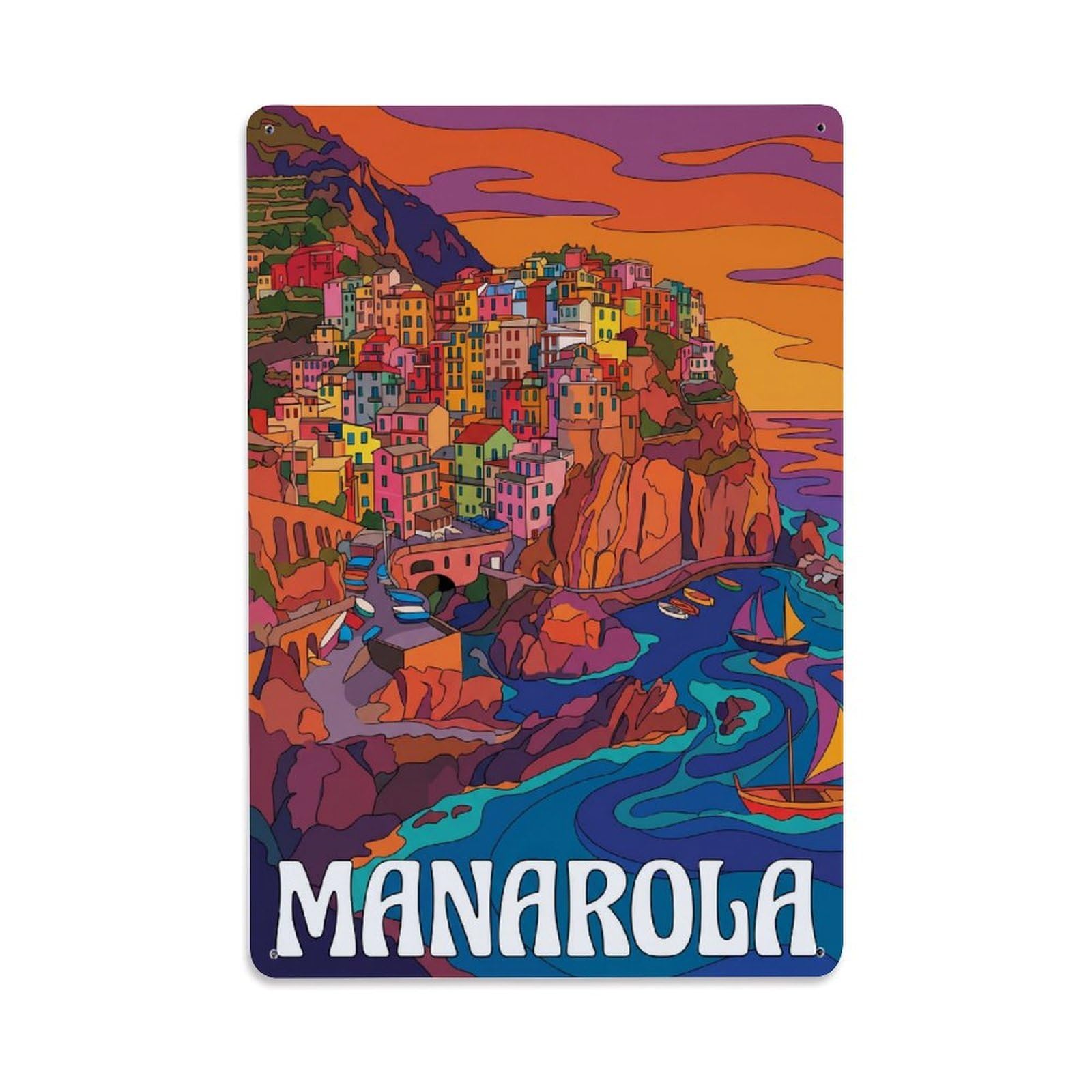 Huiyhb 8X12inch(20X30cm) Vintage Travel Manarola Italy Vibrant Metal Tin Sign
