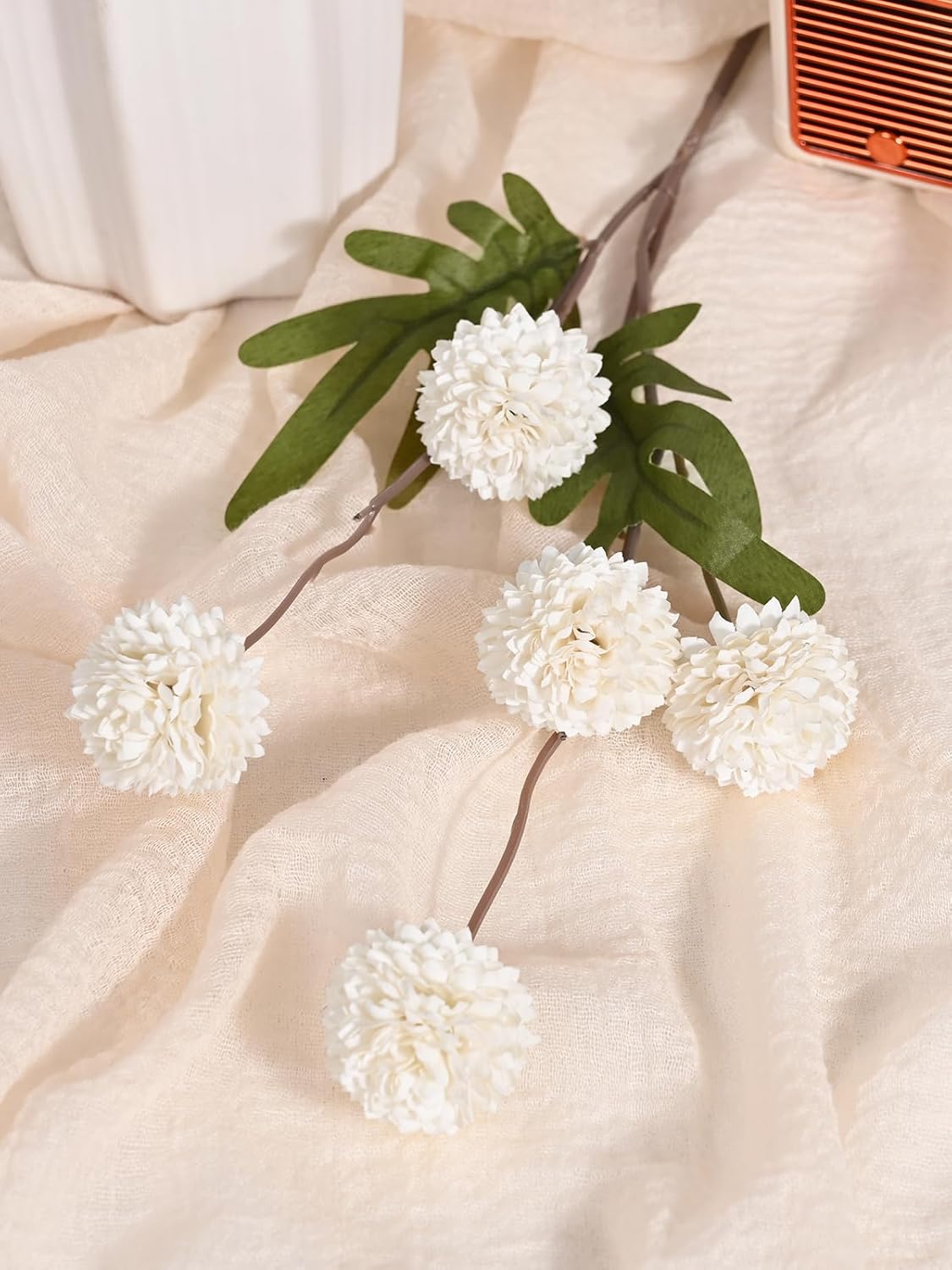 Waipfaru 10pcs Fake Silk Pompon Mum Artificial Flowers, Bulk Faux Mini Chrysanthemums, for Centerpieces Wedding Fillers Champagne Arrangements Shower Decorations, White