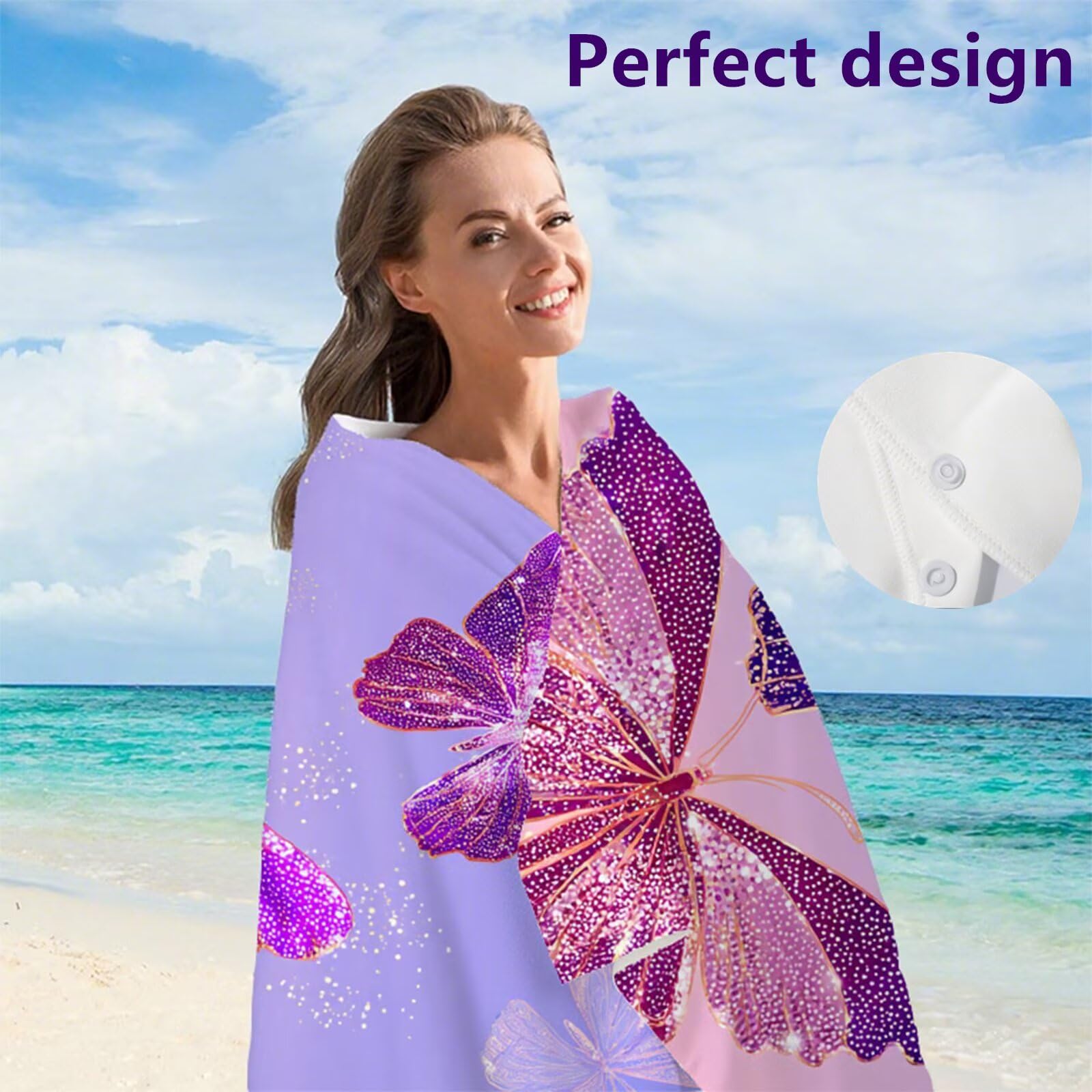 Telo Mare Grande 80x160 cm, Telo Mare Microfibra, 2 Set Asciugamano palestra, Stuoia Spiaggia Compatta, Leggero, Antisabbia, Asciugatura Rapida, per Spiaggia, Viaggi, Sauna (Farfalla Animale) G1-1065