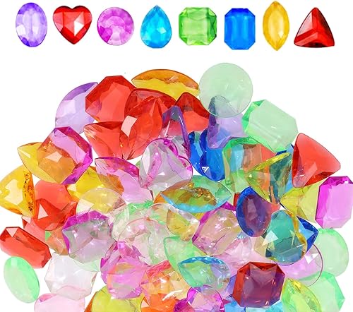 PENTA ANGEL Gemas de juguete acrílicas, 60 piezas de joyas falsas del tesoro pirata, piedras preciosas de diamantes de plástico brillante multicolor