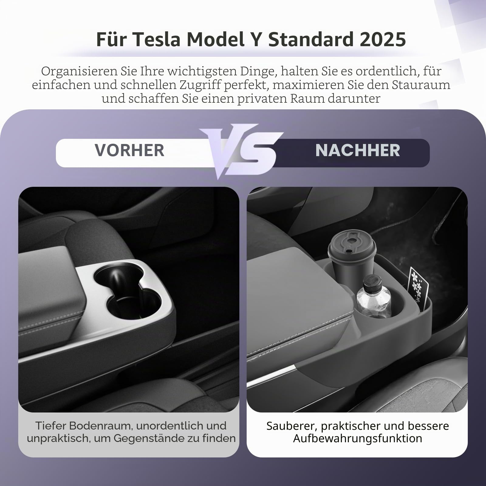 LUWU Kompatibel mit Tesla Model Y Juniper Standard 2025 2026 2027 (Nicht für Premium) Mittelkonsole Getränkehalter Auto Wasserbecherhalter OEM Anti-Rutsch Model Y Zubehör