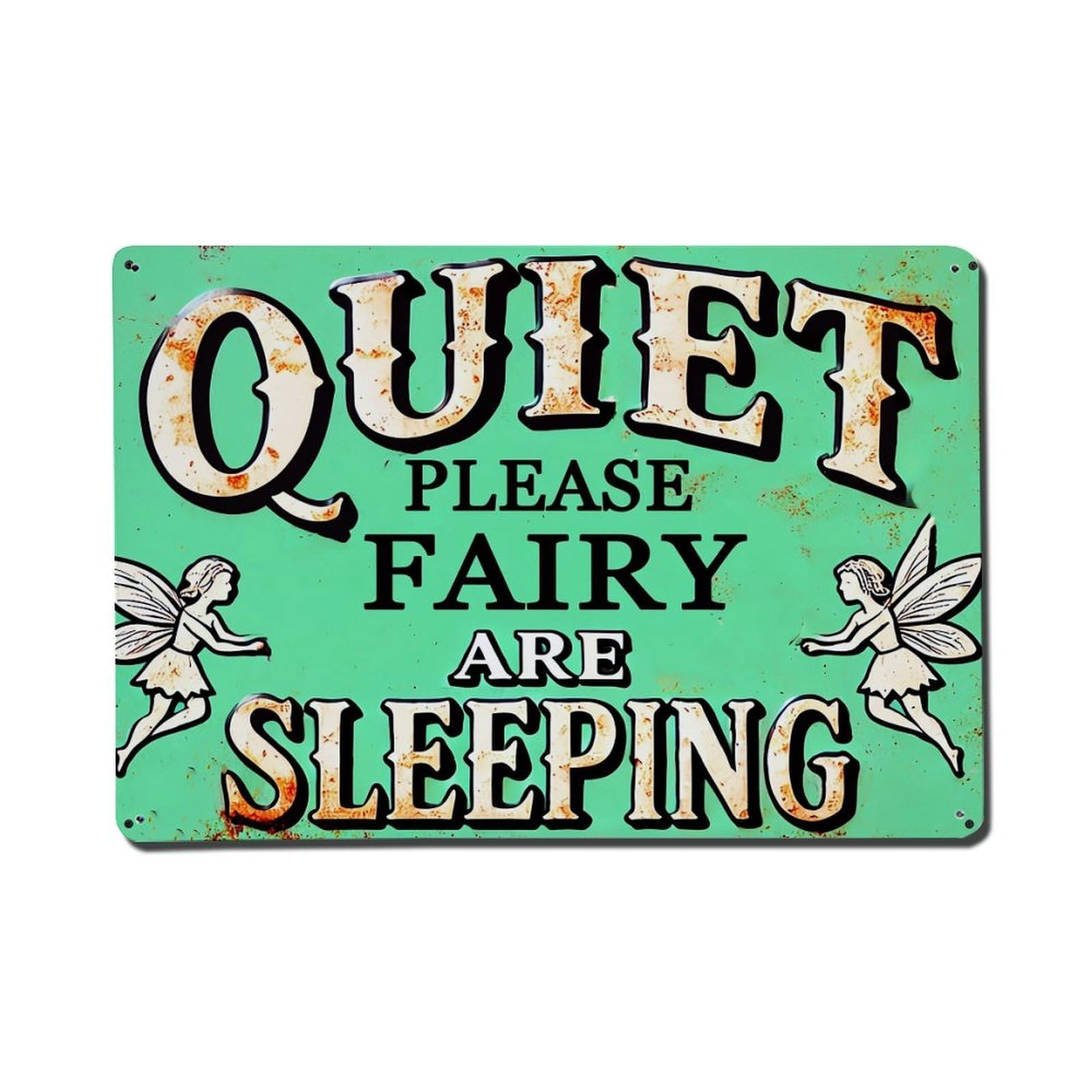 Quiet Please Fairy Are Sleeping Retro Metal Tin Sign, Vintage Decor Art Poster for Bar, Home, Man Cave, Kitchen, Laundry Room Gift 8x12Inch