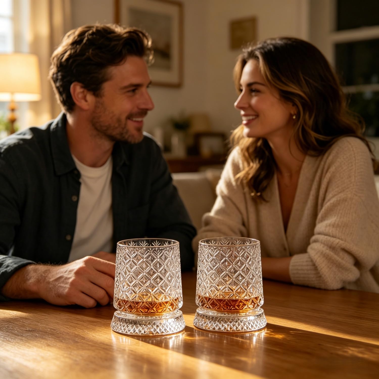 Bicchieri da whisky rotanti a 360°, con sottobicchieri luminosi a LED, bicchieri trasparenti rotanti da 270 ml, per scotch e bourbon, bicchieri da cocktail per feste a casa, regalo per gli amanti del
