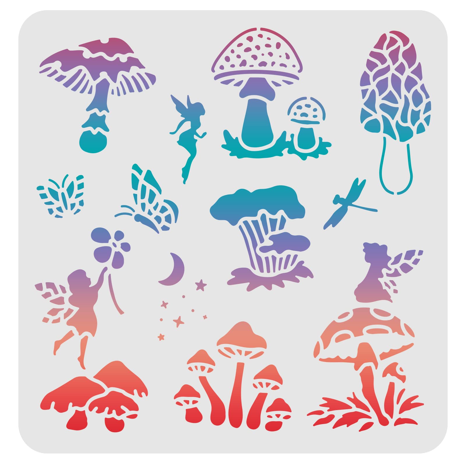 FINGERINSPIREMushroom Genie Drawing Painting Stencils Templates 30x30cm Plastic Square Reusable Stencils for Painting on Wood, Floor, Tile, Wall and Fabric