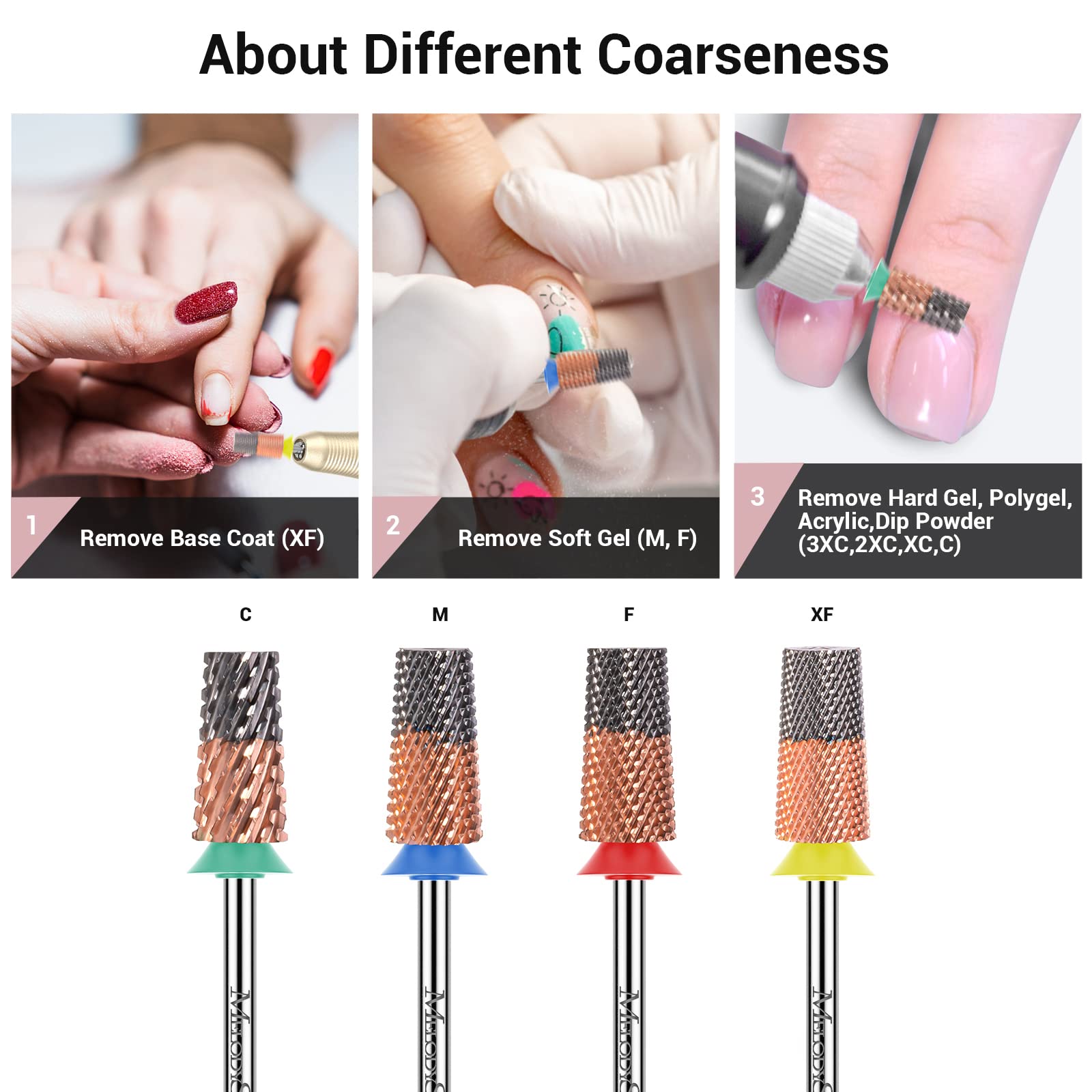 Brocas de barril cónico para uñas, brocas de tungsteno de carburo de 3/32 pulgadas, adecuadas para manicura, pedicura, cutícula, esmalte en gel, brocas de técnicos, plata y oro rosa, broca 4