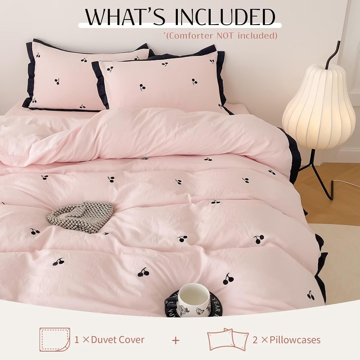 Pink Brushed Duvet Cover Set Twin Size 3 Pieces(1 Duvet Cover with 2 Pillowcases),Aesthetic Embroidery Comforter Cover with Ruffles,Fall Winter Warm Bedding Set for Teen Girls 68"×86" thumbnail