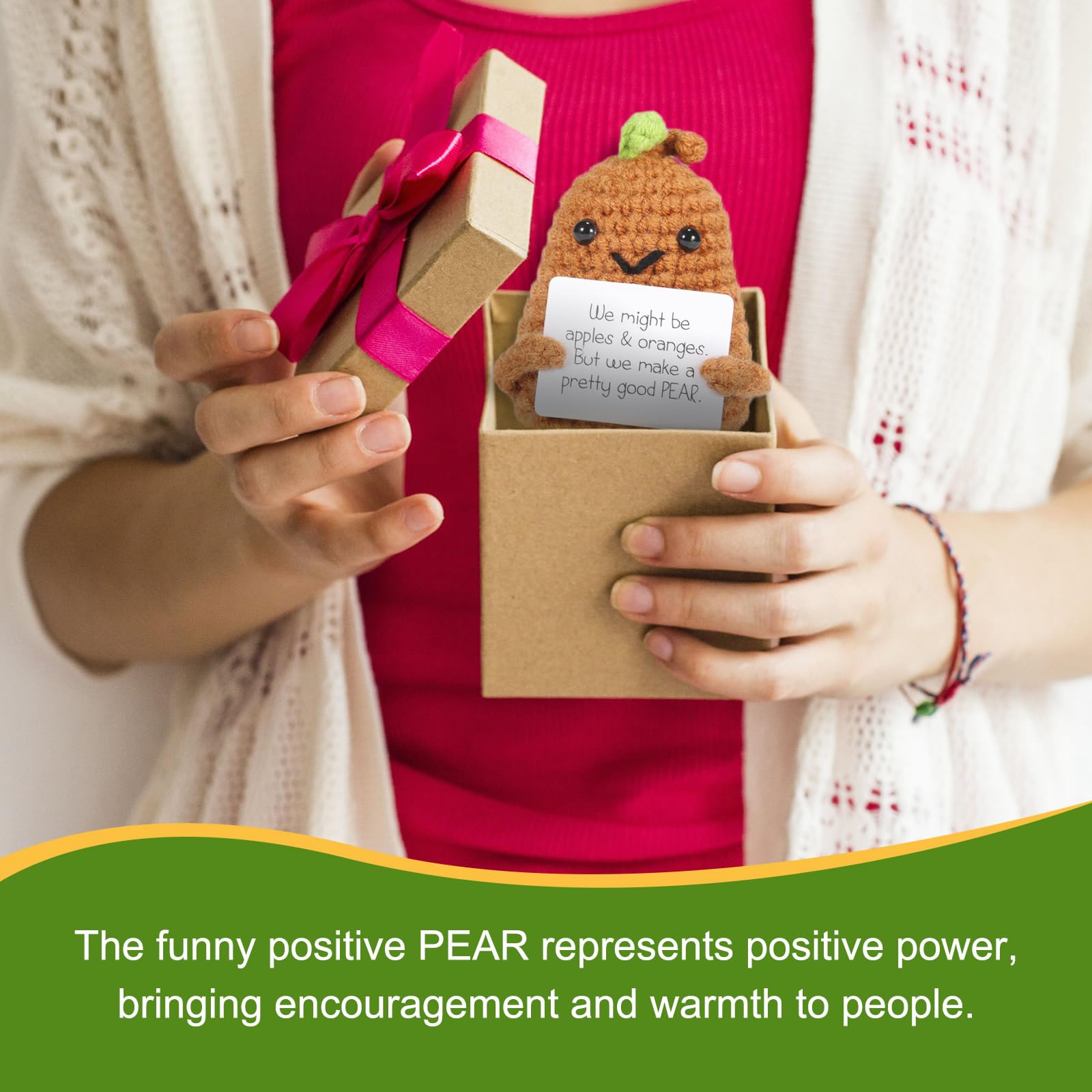 Crochet Positive Fruit Pear Kit - DIY Hand Knitting Desk Decor & Inspirational Gift