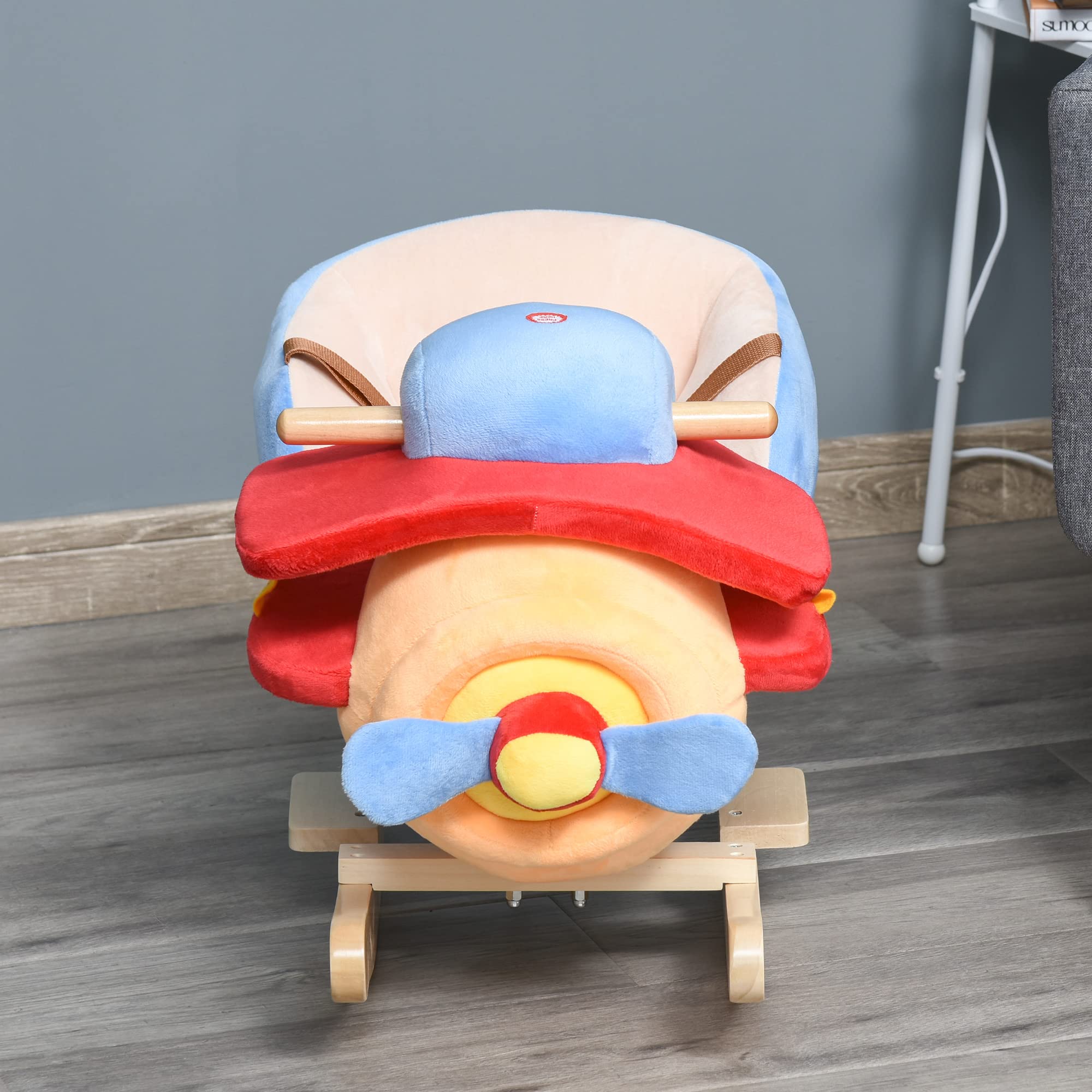 HOMCOM Caballo Balancin Niño Avion Peluche+Musica Cinturon Seguridad Caballito Infantil