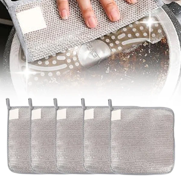 Jiexily 2025 New Multipurpose Wire Dishwashing Rags for Wet and Dry, Metal Scrubbing Pads Sponge Cloths Towels Clean, Non-Scratch Wire Dishcloth for Home Kitchen Dishes, Sinks (5 Pcs)