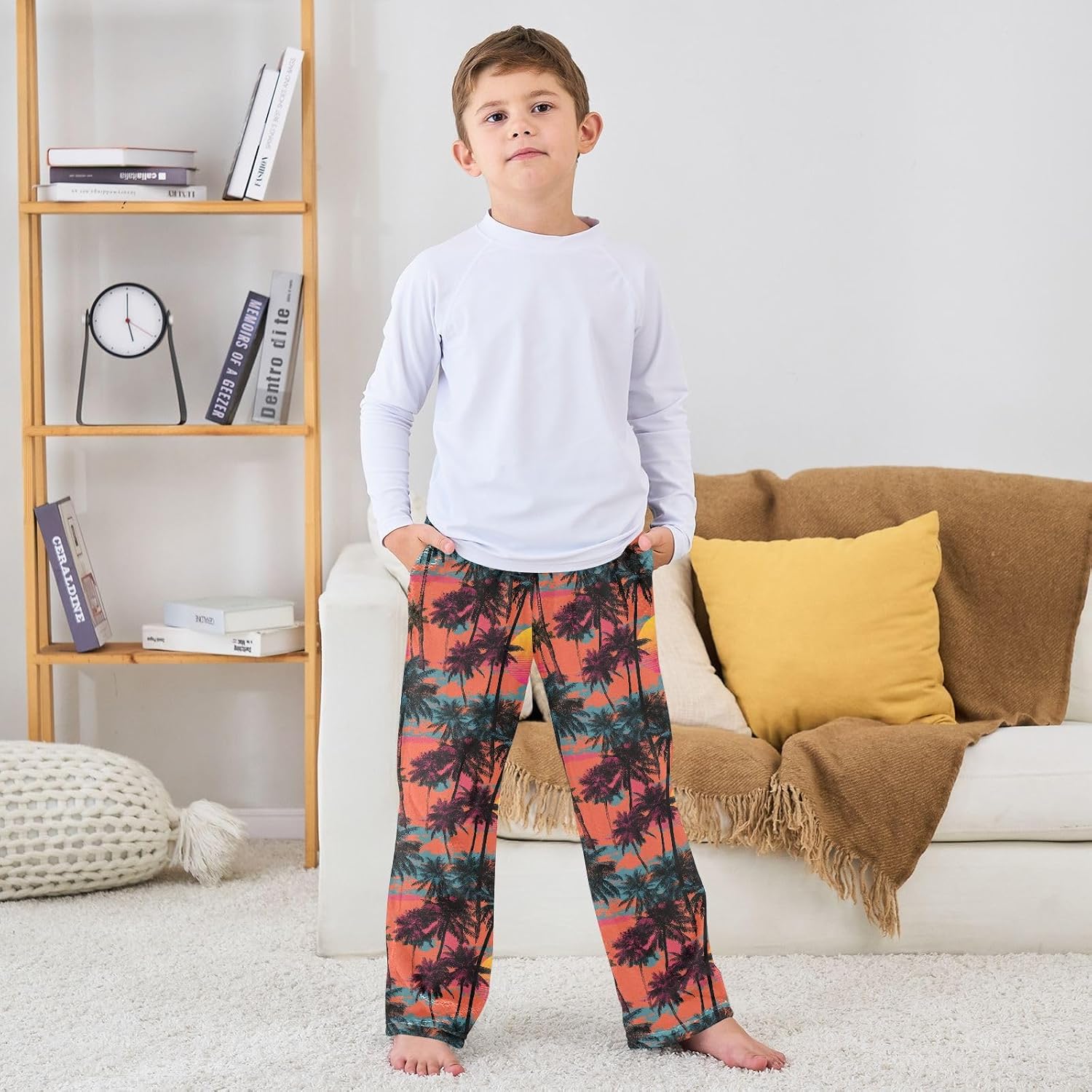 visesunny Colored Palm Trees Boys Pants for Kids Fleece Bottoms Long Jogger Pants Trousers with Pockets Size 6-14Y